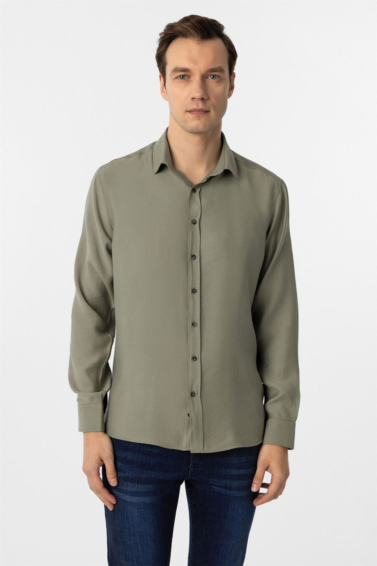 Süvari Köşeli Manşet Slim Düz Gömlek