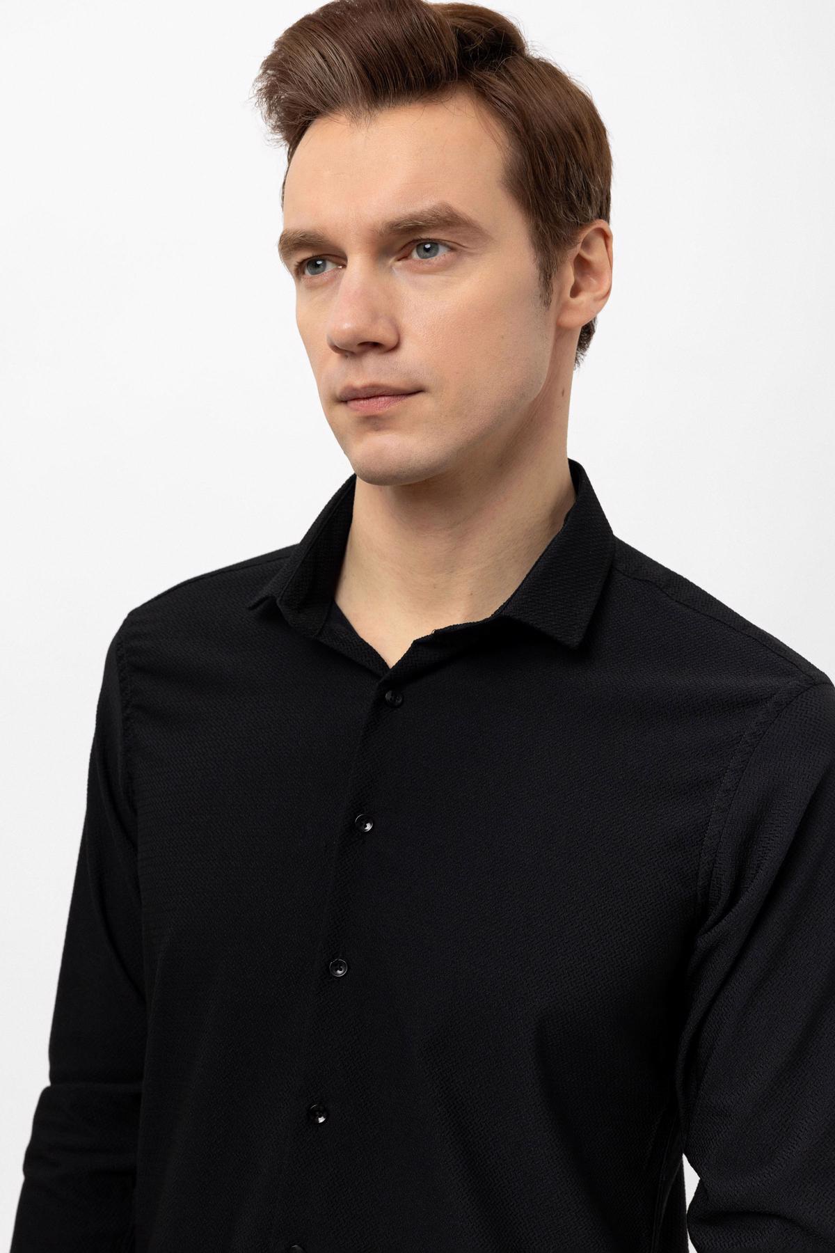 Süvari Köşeli Manşet Slim Kalıp Armürlü Gömlek