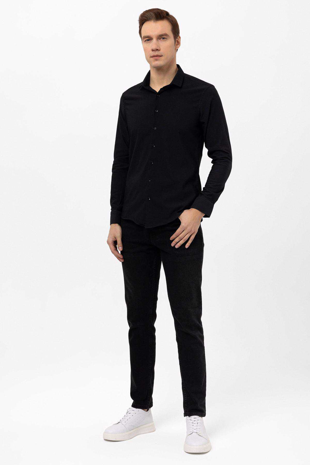 Süvari Köşeli Manşet Slim Kalıp Armürlü Gömlek