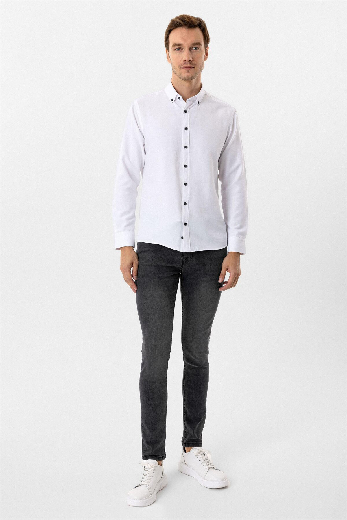 Süvari Köşeli Manşet Slimfit Düz Gömlek