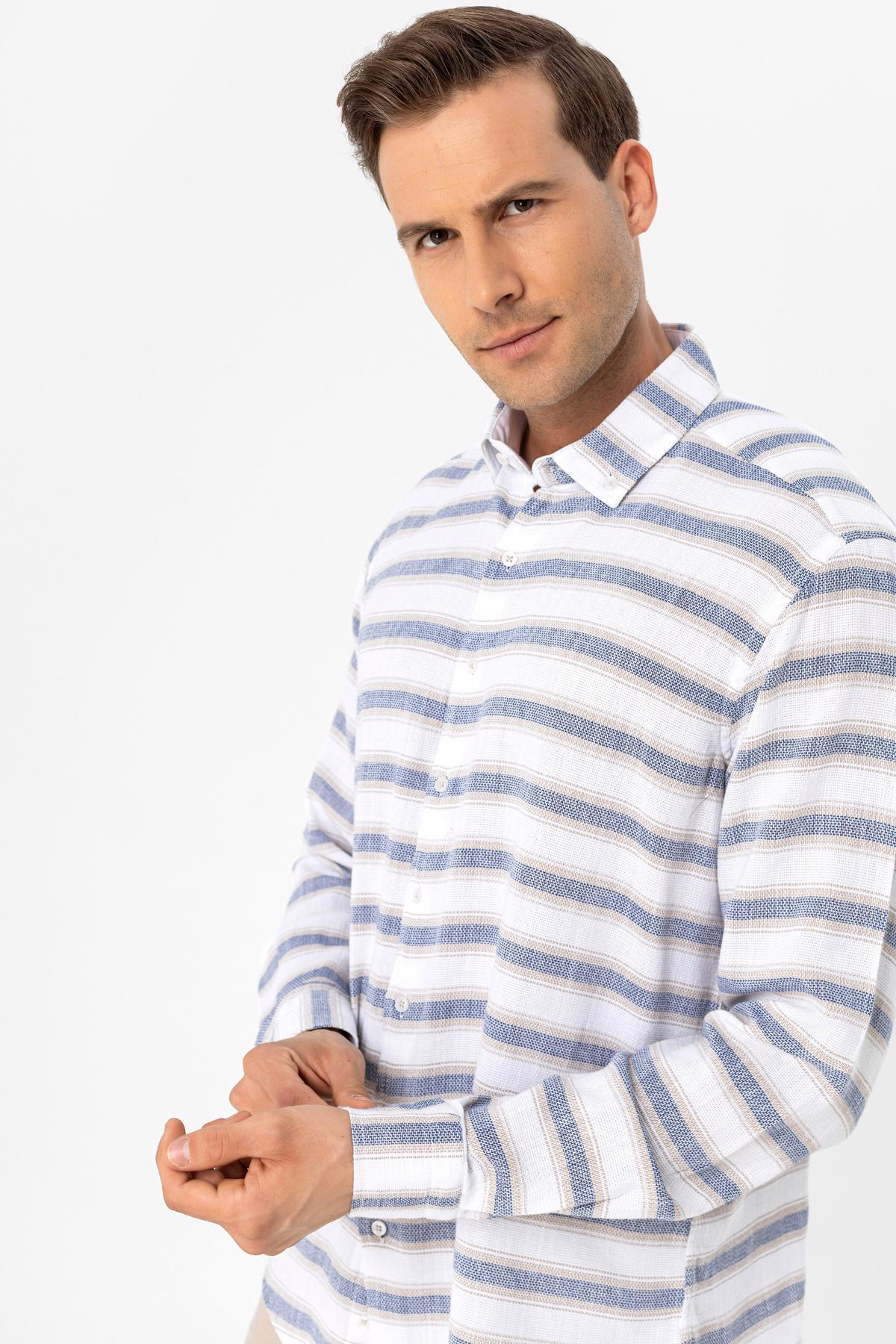 Süvari Köşeli Manşet Slimfit Düz Gömlek