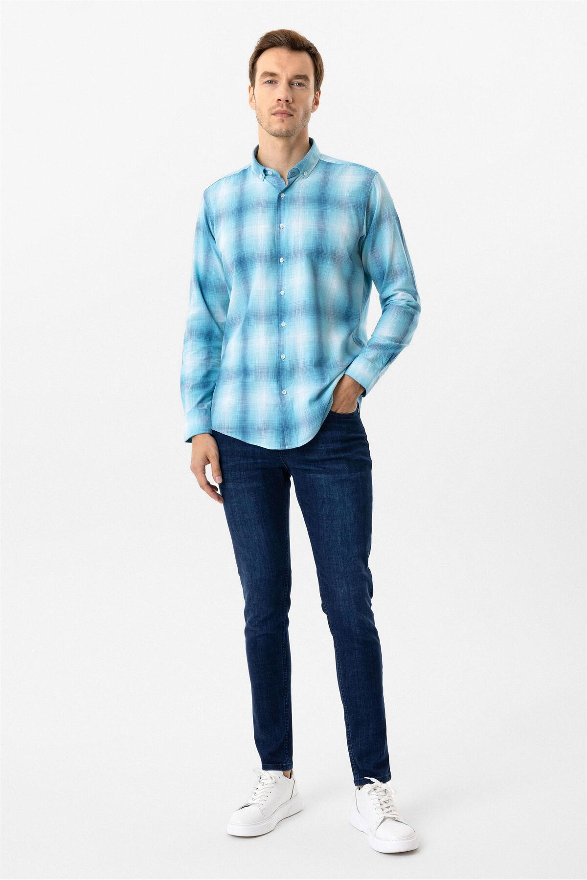 Süvari Köşeli Manşet Slimfit Desenli Gömlek