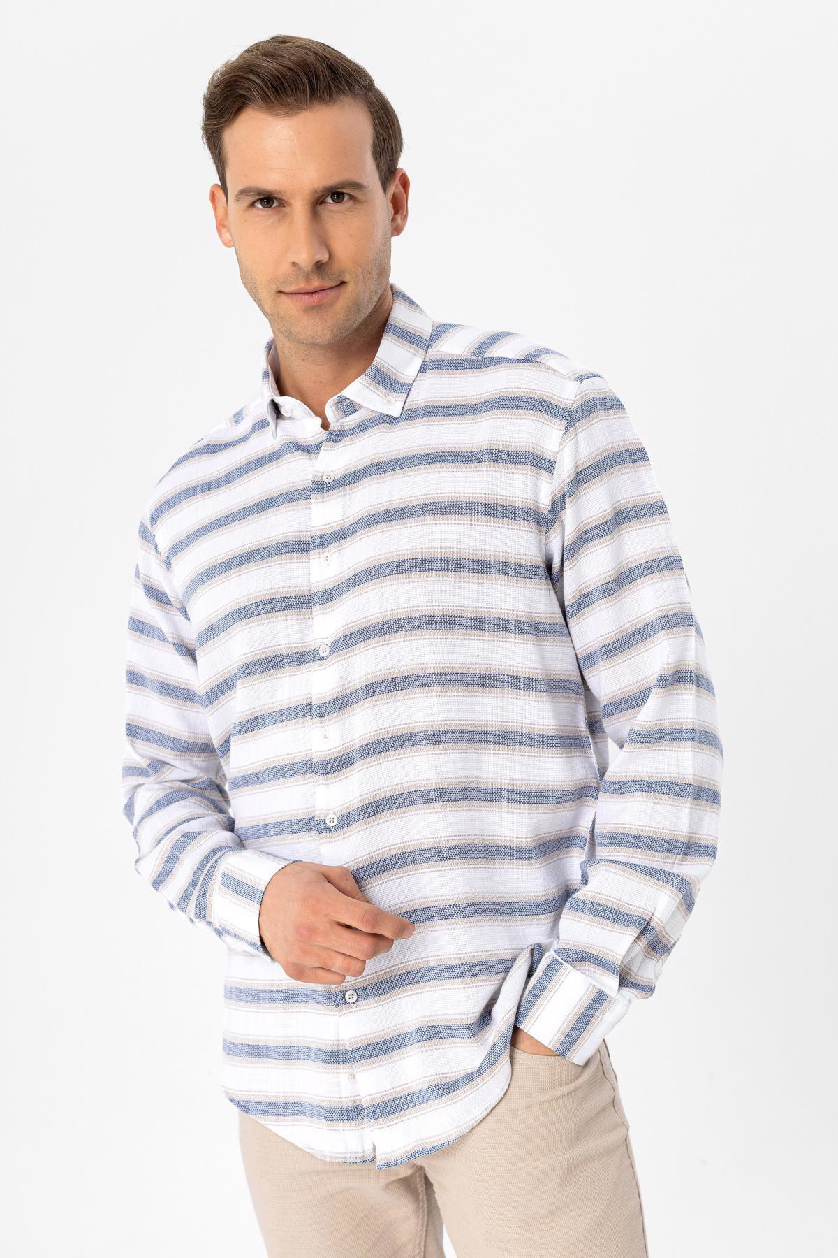 Süvari Köşeli Manşet Slimfit Düz Gömlek