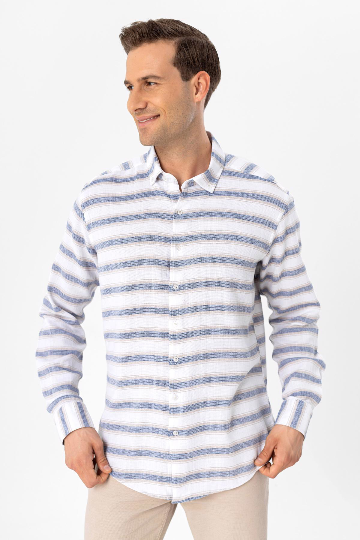 Süvari Köşeli Manşet Slimfit Düz Gömlek