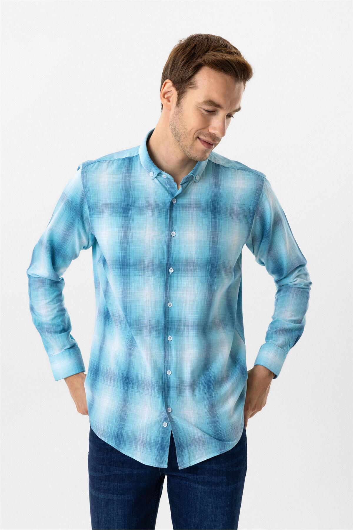 Süvari Köşeli Manşet Slimfit Desenli Gömlek