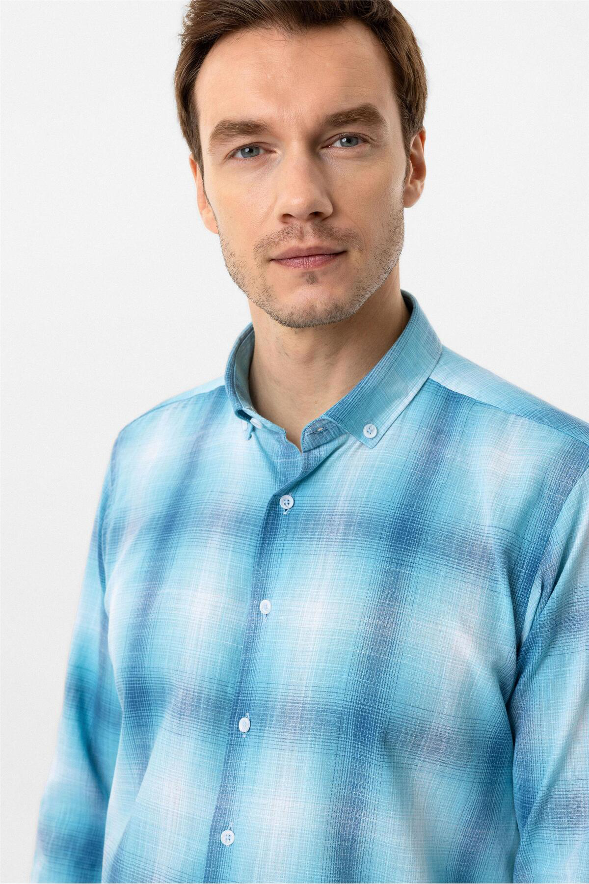 Süvari Köşeli Manşet Slimfit Desenli Gömlek