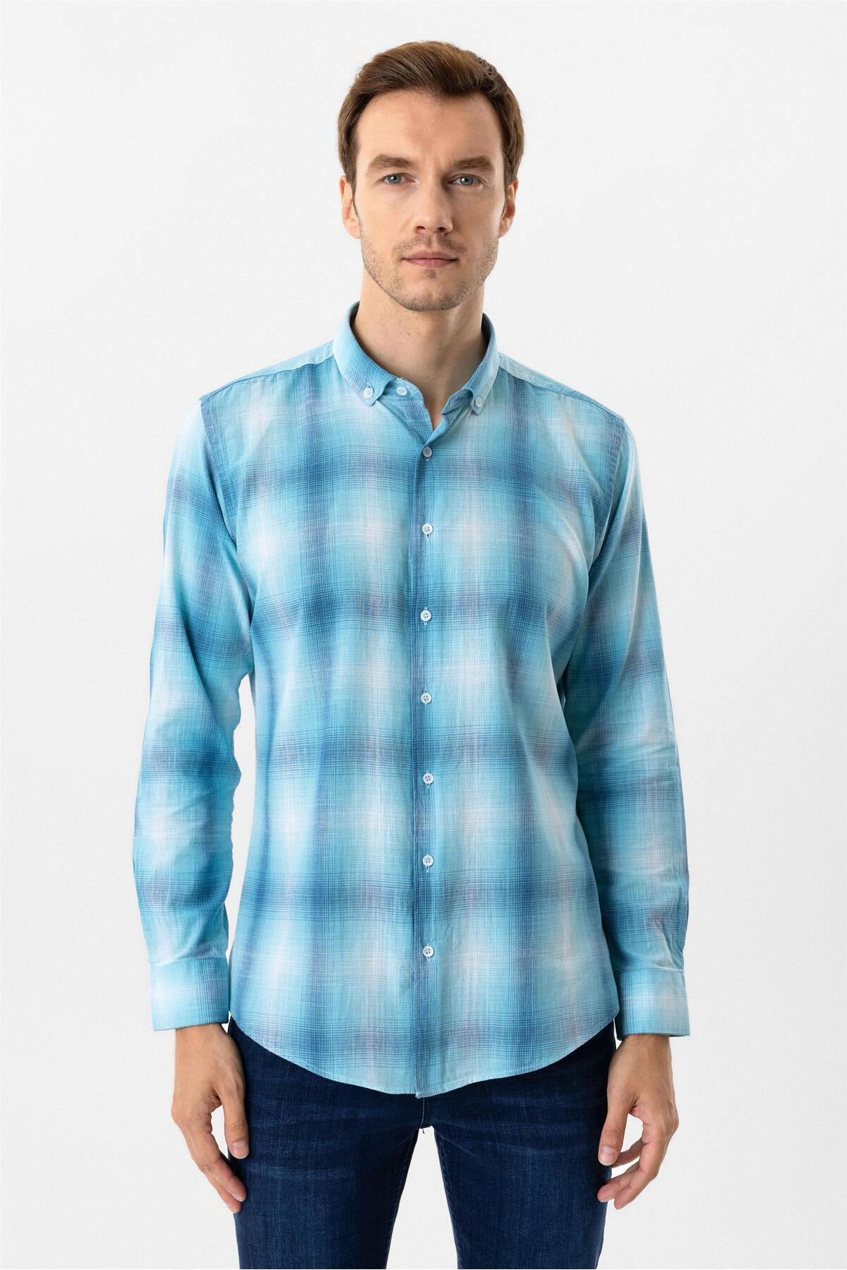 Süvari Köşeli Manşet Slimfit Desenli Gömlek