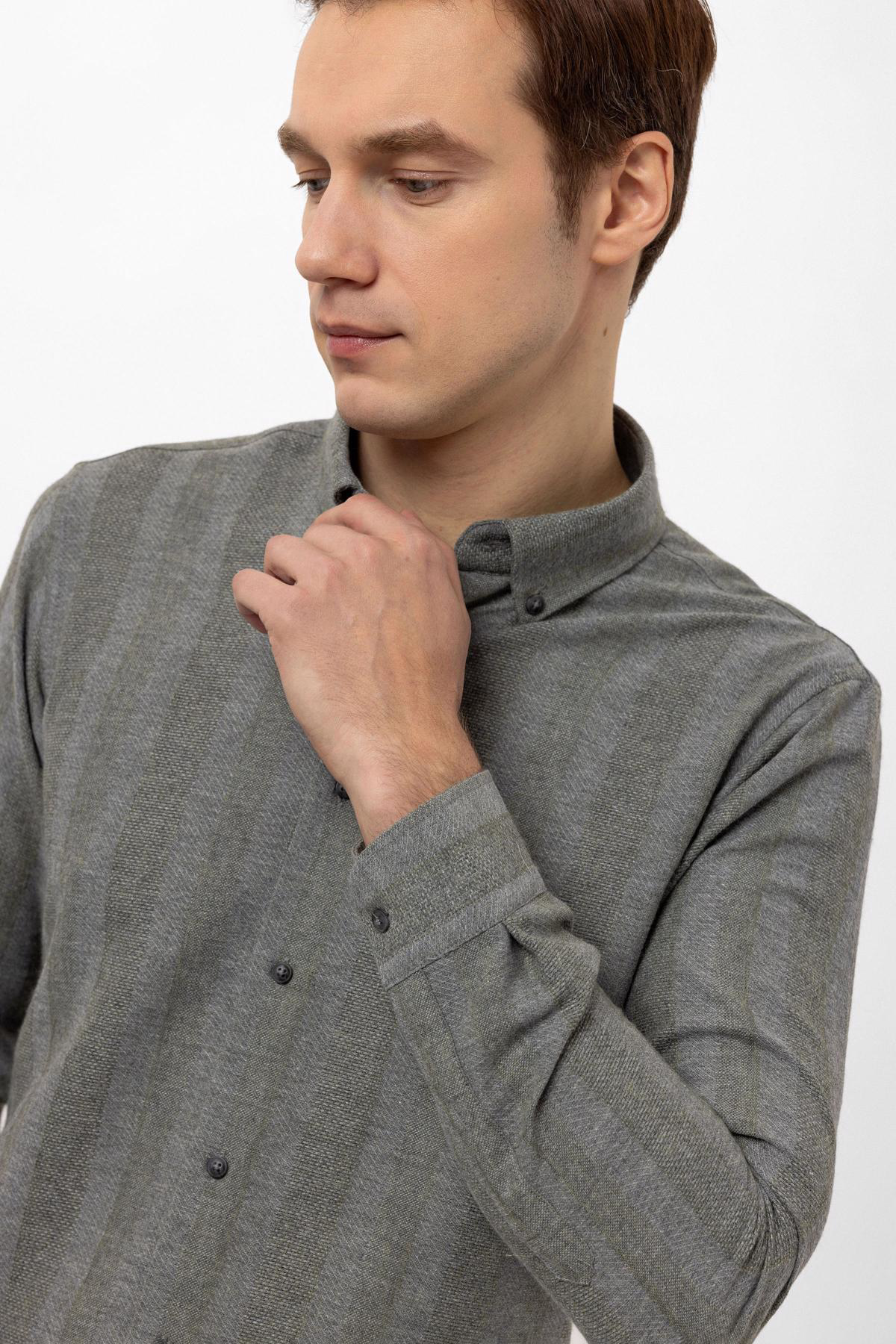 Süvari Köşeli Manşet Slimfit Düz Gömlek