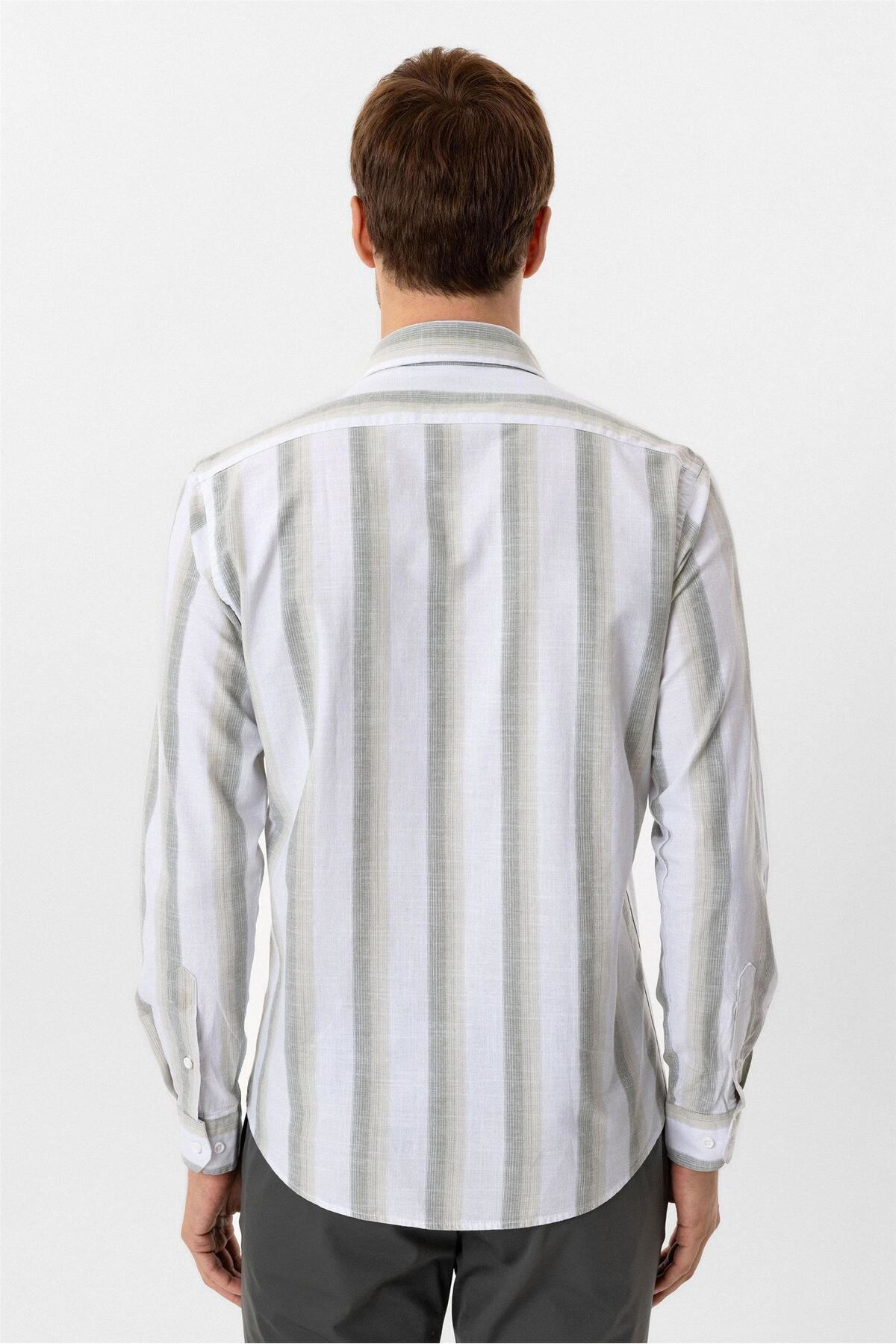 Süvari Köşeli Manşet Slimfit Desenli Gömlek