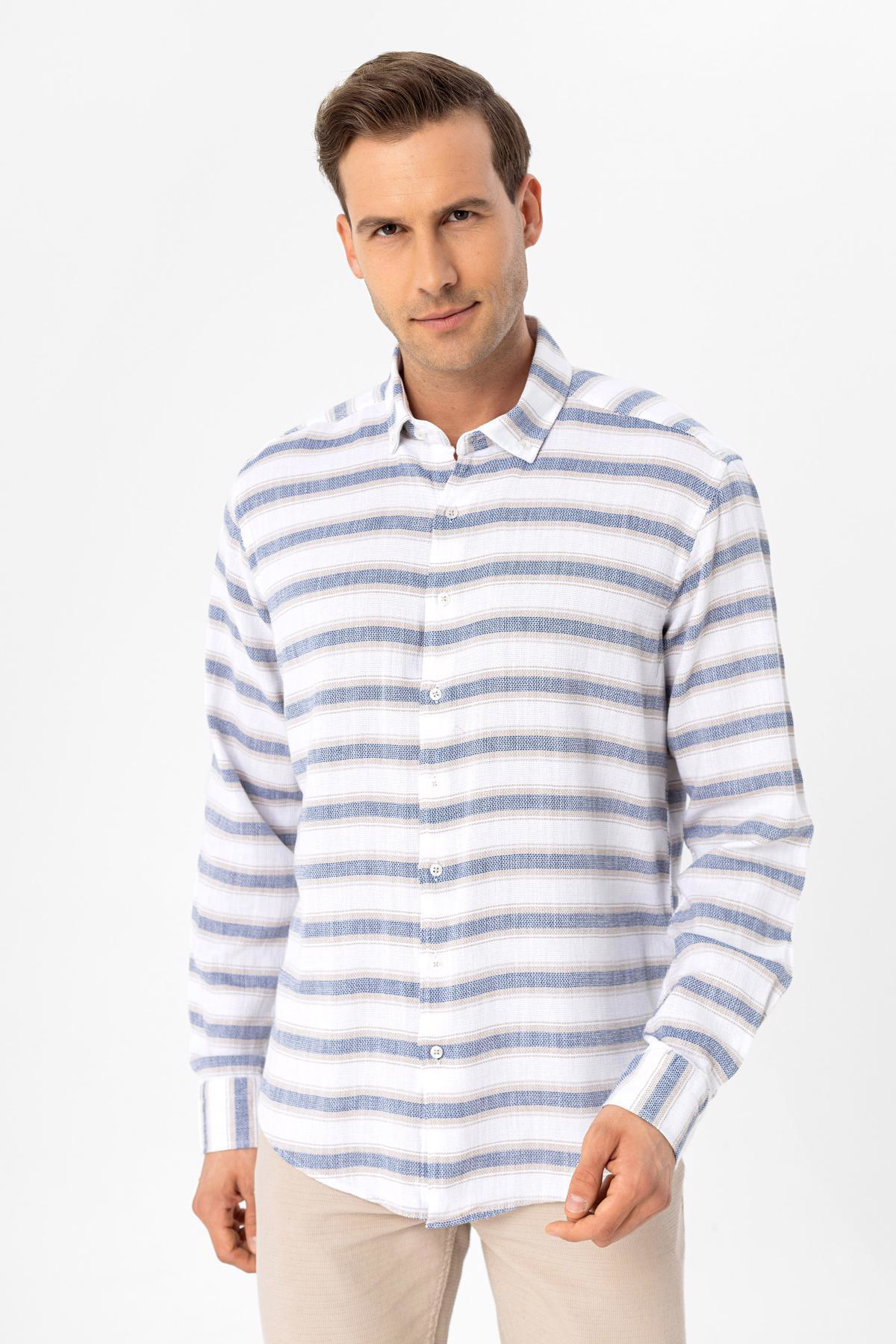 Süvari Köşeli Manşet Slimfit Düz Gömlek