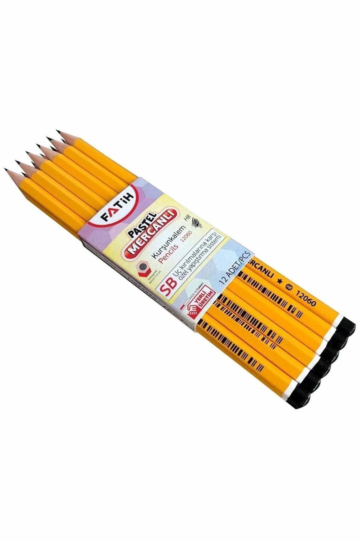 Köşeli Mercanlı Kurşun Kalem 12'li Pastel Renkler Mor Gövde