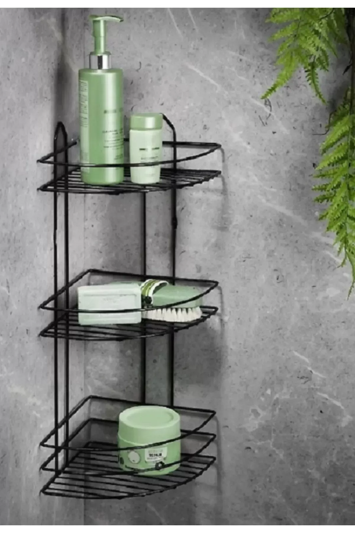Just Cheap Store Köşelik Banyo 3 Rafli Siyah Metal 56574
