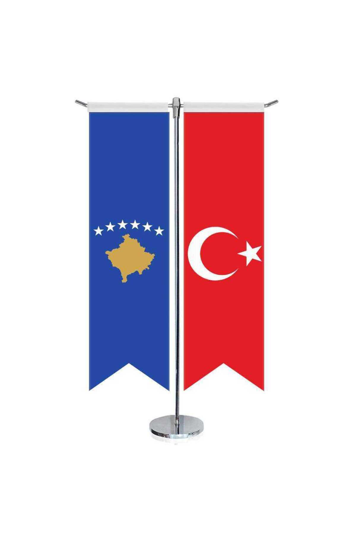 Kosova Cumhuriyeti Bayrağı Ve Türkiye - Kırlangıç - Saten T Direk
