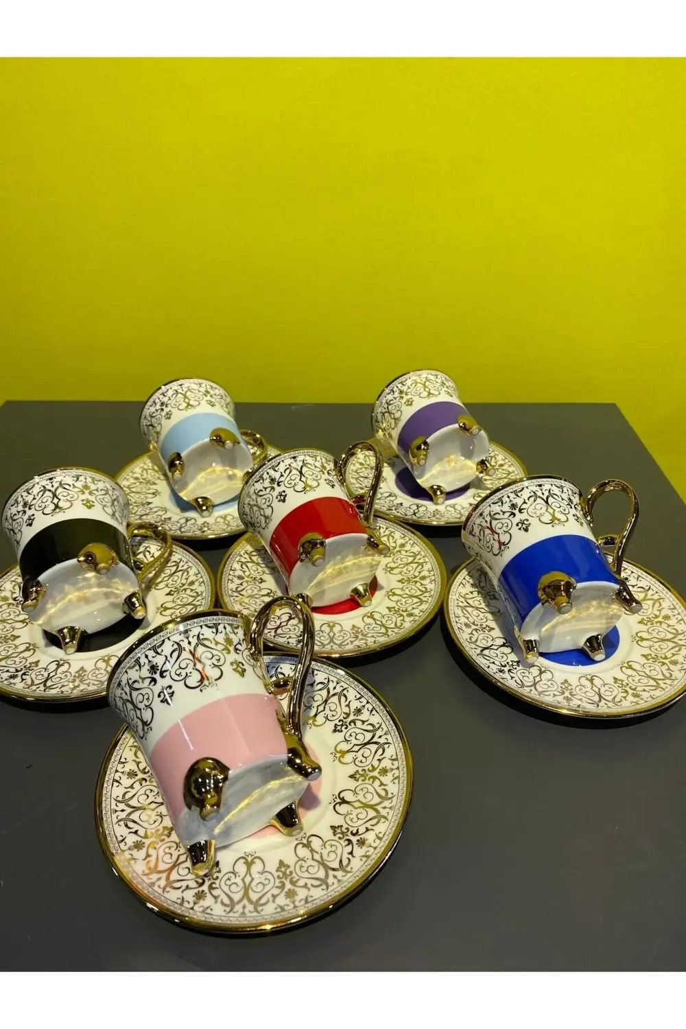 Kosova Porselen Diana Ayaklı 6'lı Fincan Takımı 90 cc Gold İST-14