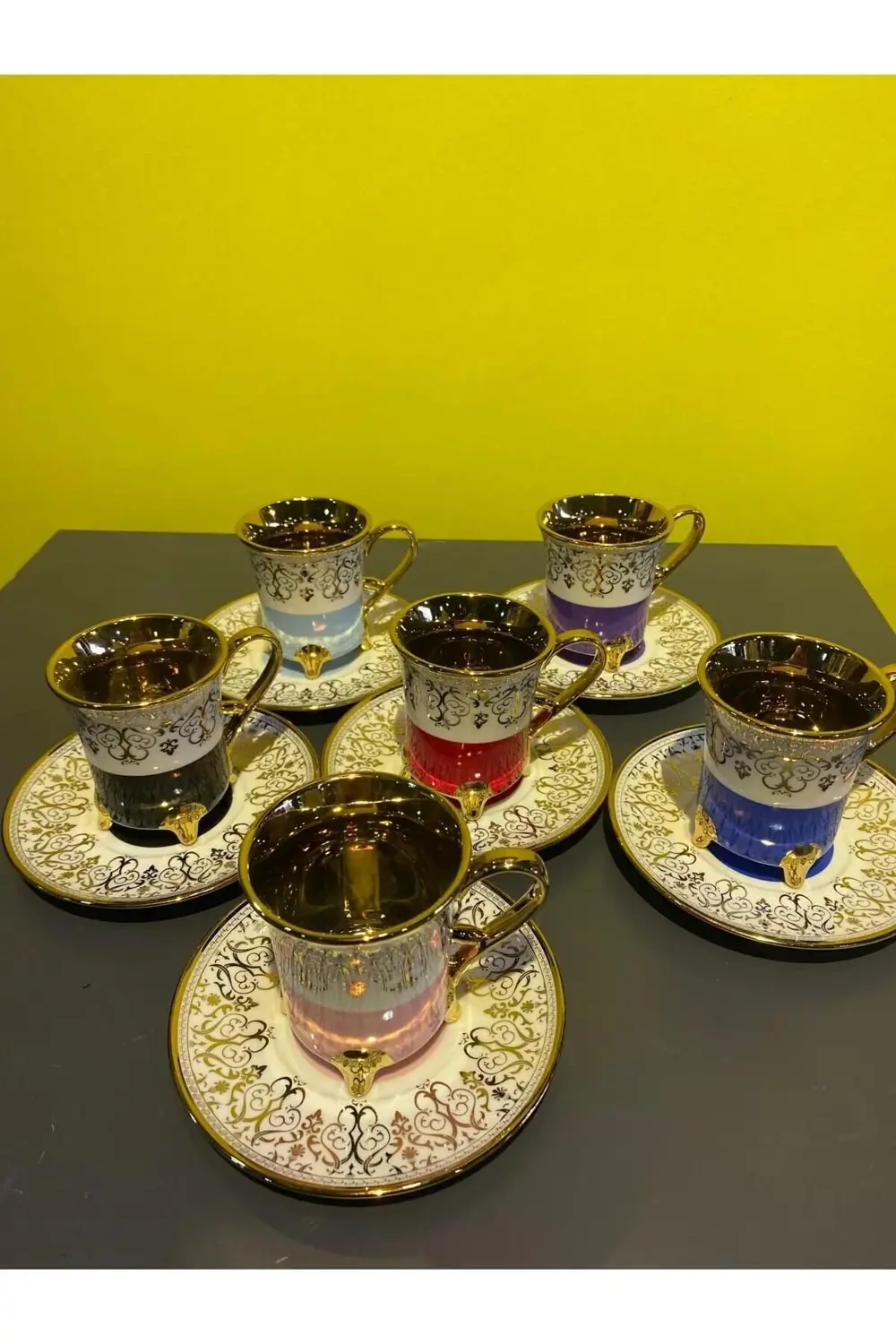 Kosova Porselen Diana Ayaklı 6'lı Fincan Takımı 90 cc Gold İST-14