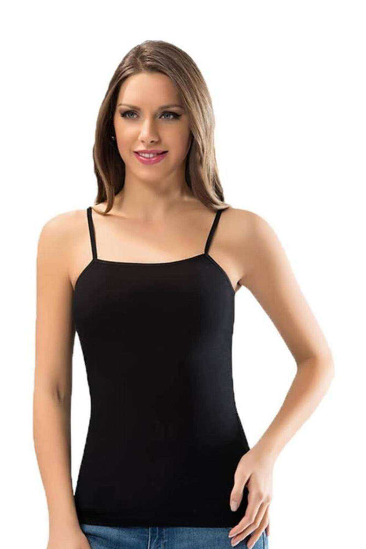 Just Cheap Store Kota Bayan İp Askili Siyah Atlet 6091