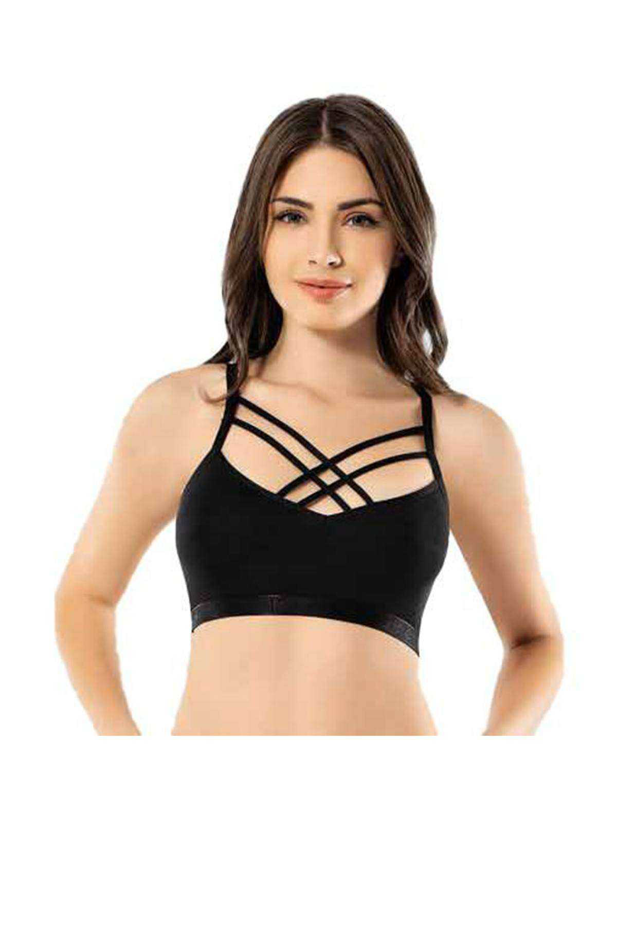 Just Cheap Store Kota Siyah Çapraz İpli Büstiyer