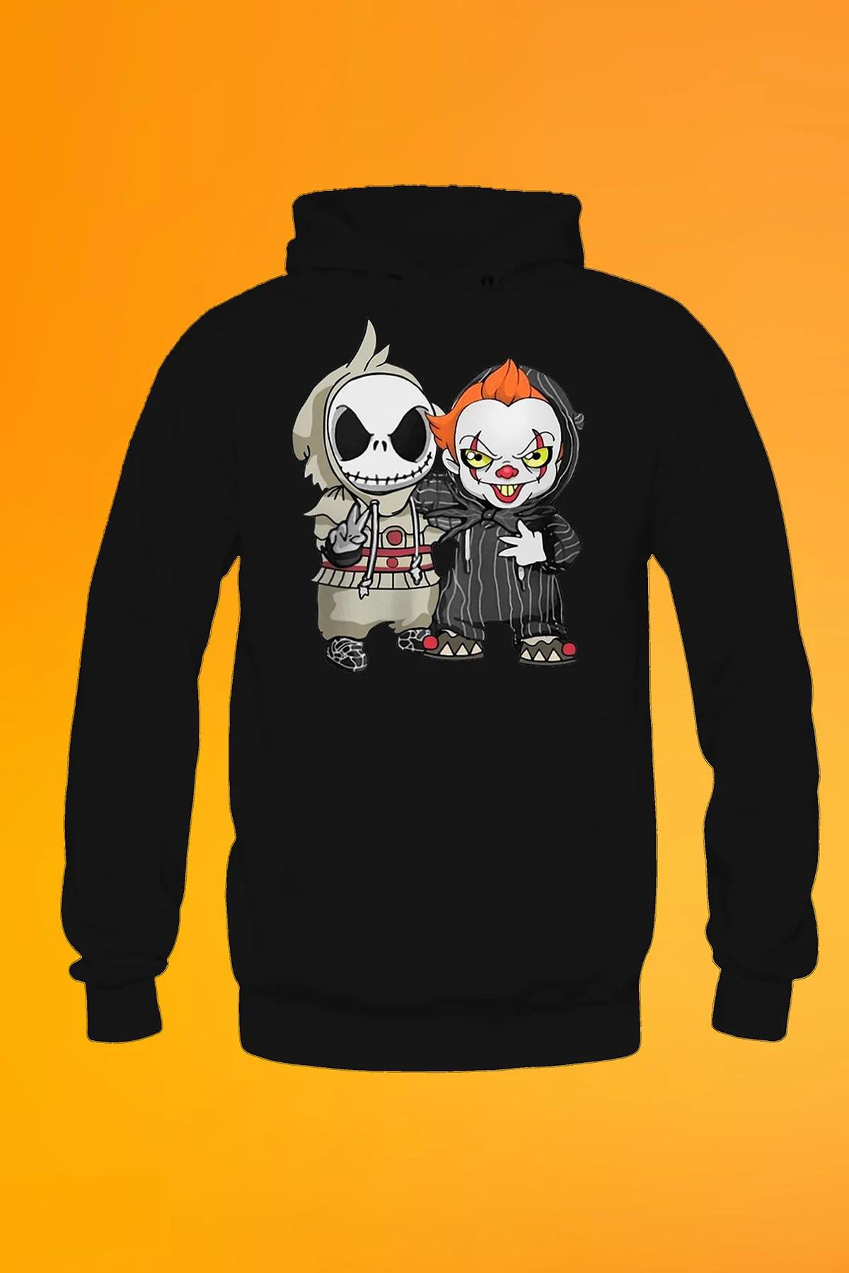 Kötü 2' Li Baskılı Siyah Kapüşonlu Sweatshirt Hoodie