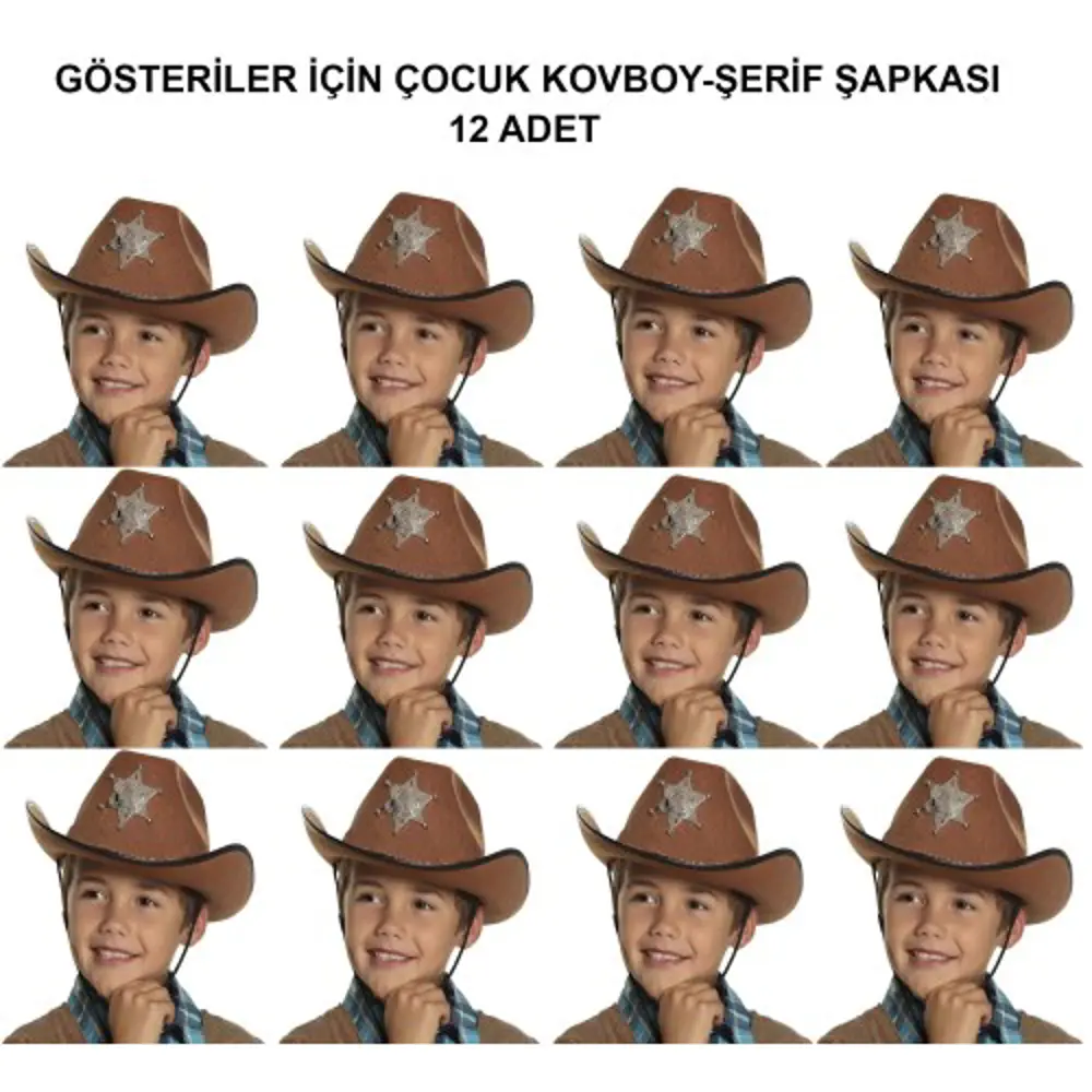 Kovboy Şerif Şapkası Kahve 12 Adet - Kostüm, Parti ve Gösteri Şap