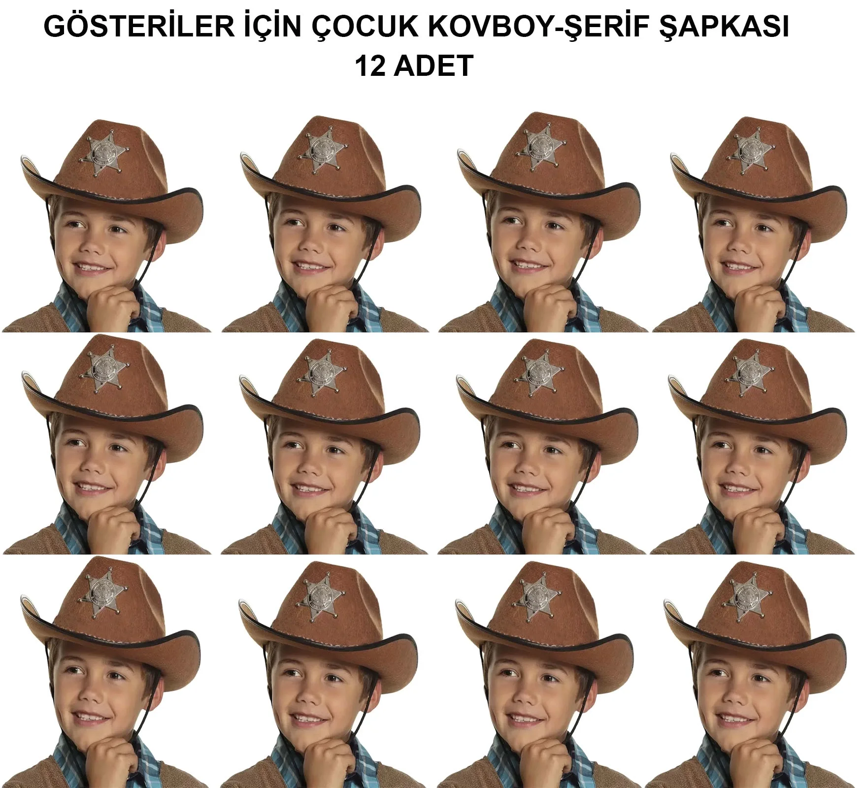 Kovboy Şerif Şapkası Kahve 12 Adet - Kostüm, Parti ve Gösteri Şapkası