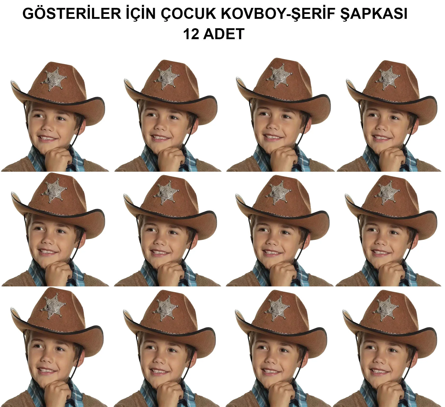 Kovboy Şerif Şapkası 12'li Set – Çocuk Kostüm Şapkası