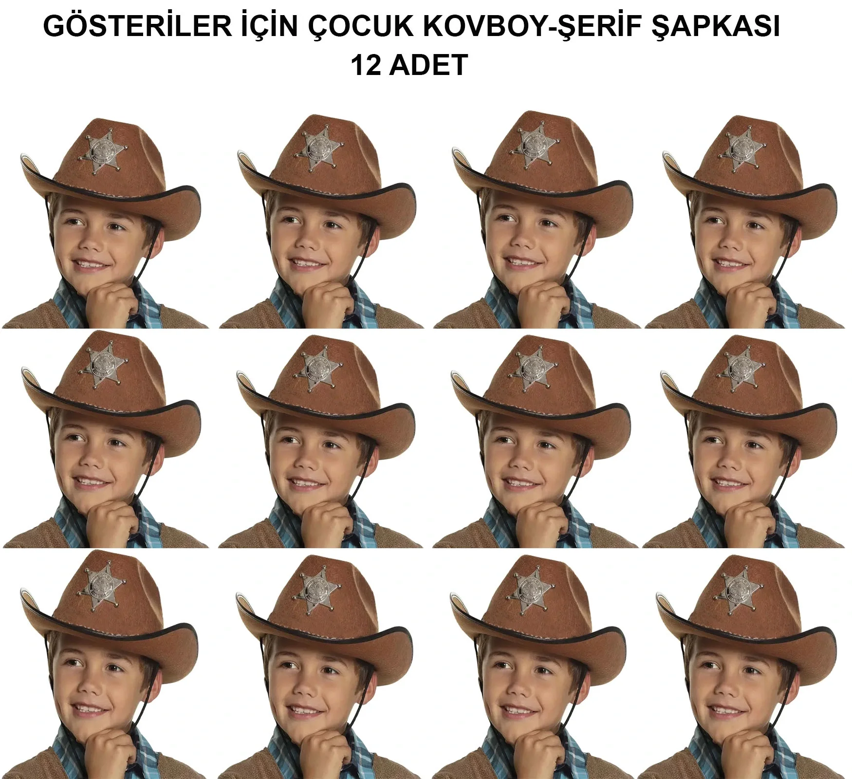 Kovboy Şerif Şapkası Kahve 12 Adet - Kostüm, Parti Ve Gösteri Şapkası
