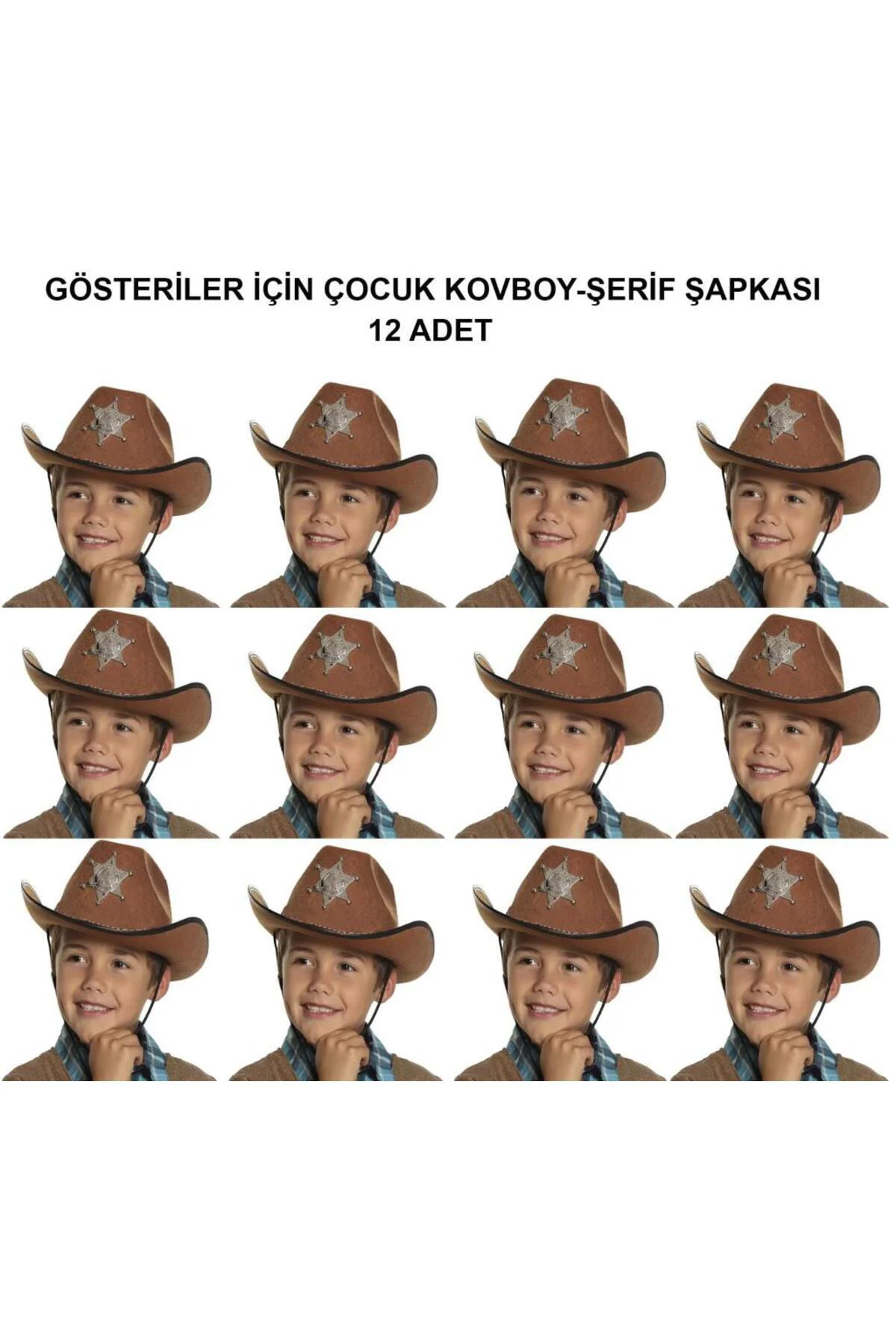 Kovboy Şerif Şapkası Kahve 12 Adet - Kostüm, Parti ve Gösteri Şapkası