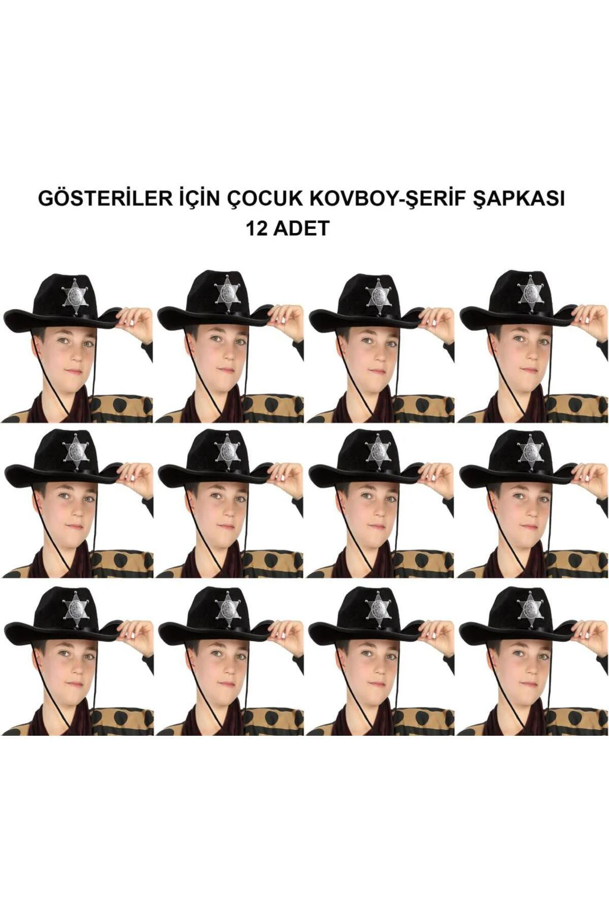 Kovboy Şerif Şapkası Siyah 12 Adet - Kostüm, Parti ve Gösteri Şapkası
