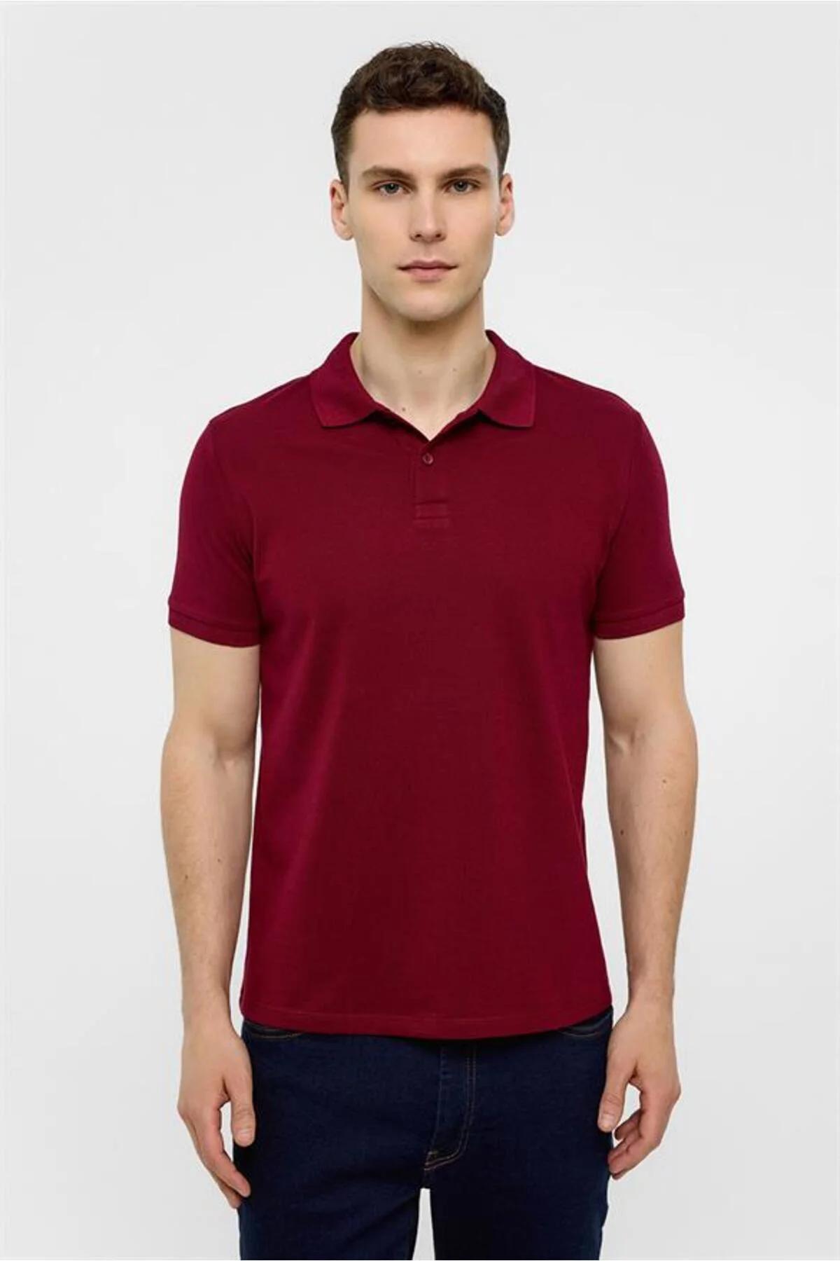 Koyu Bordo Slim Düz Fermuarlı Polo Yaka Tişört