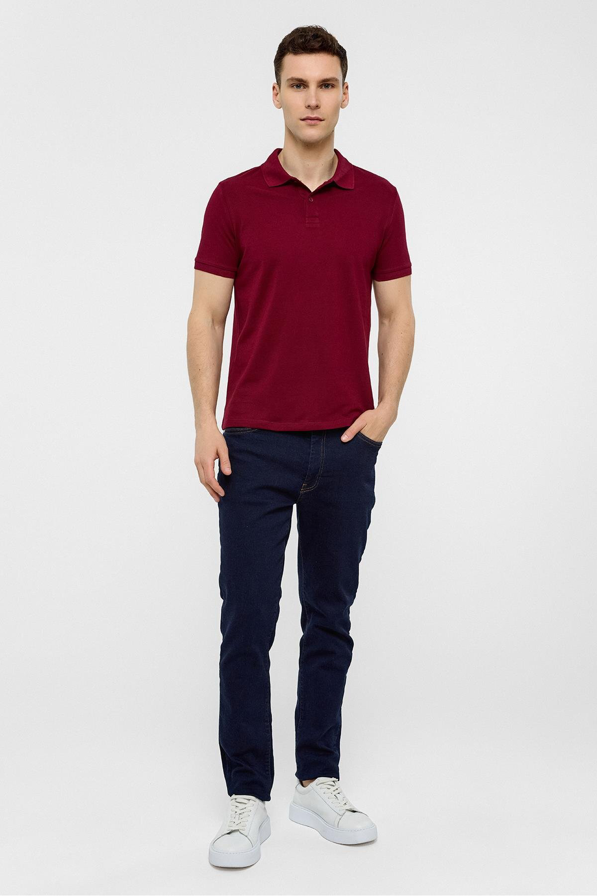 Süvari Koyu Bordo Slim Düz Polo Yaka Tişört