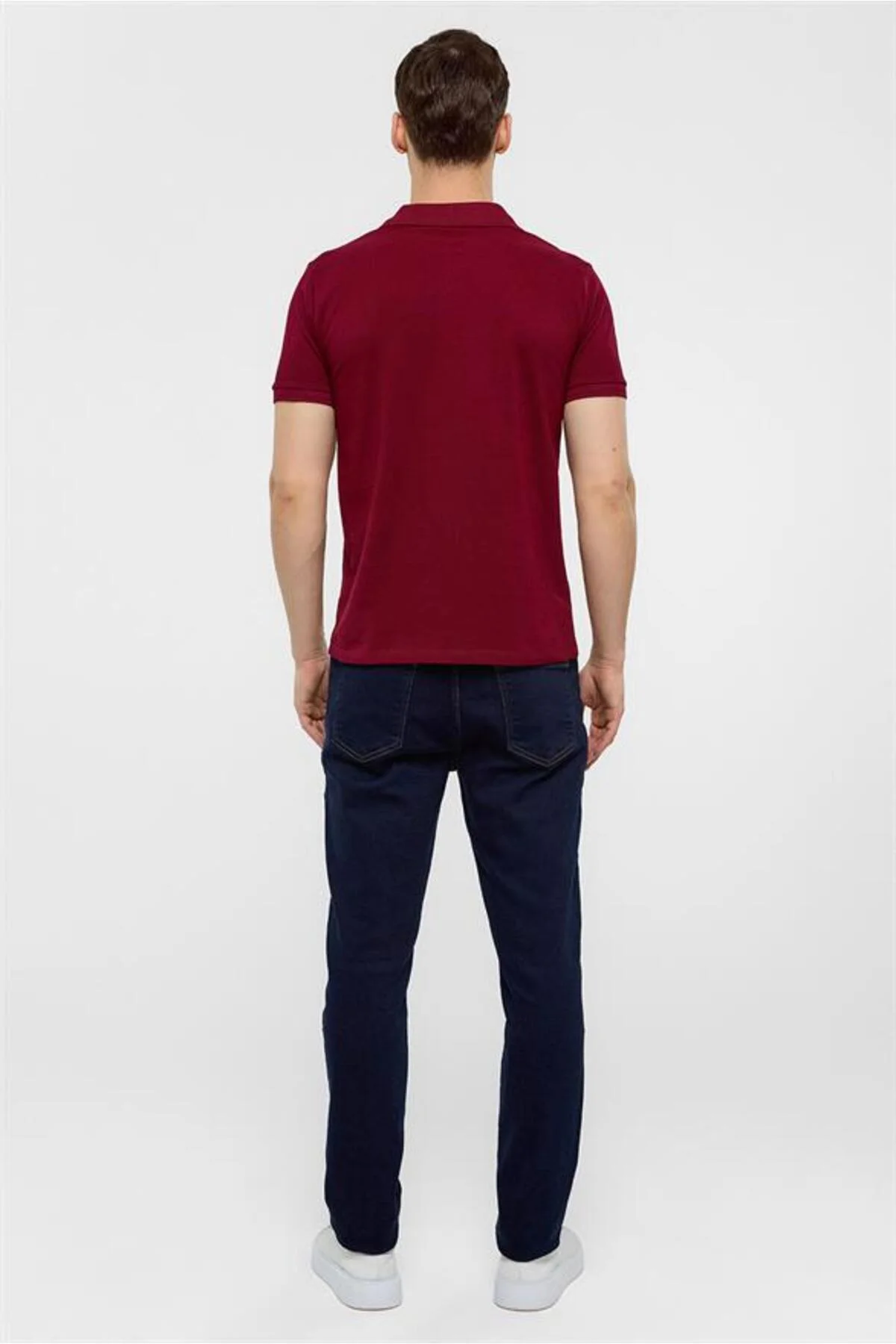 Koyu Bordo Slim Düz Fermuarlı Polo Yaka Tişört