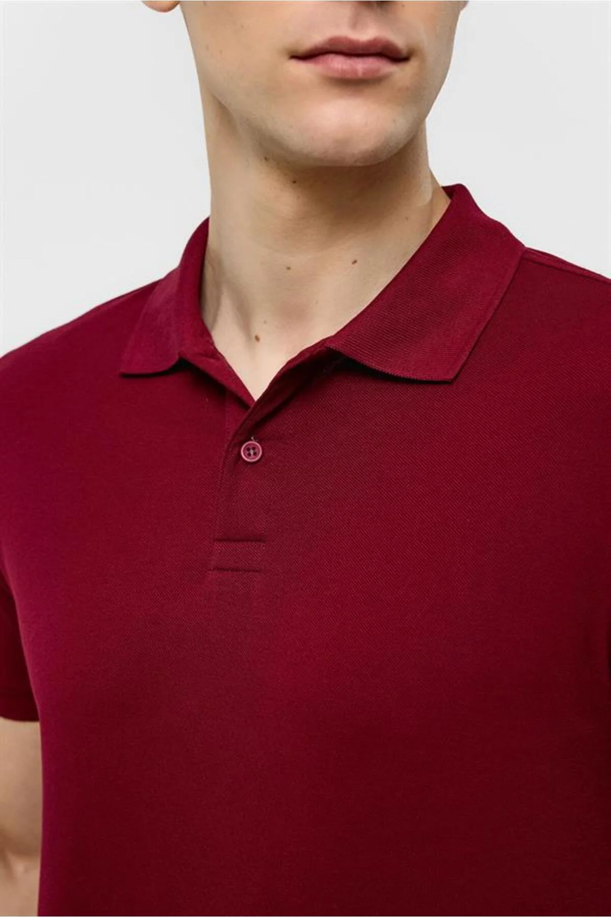 Koyu Bordo Slim Düz Fermuarlı Polo Yaka Tişört