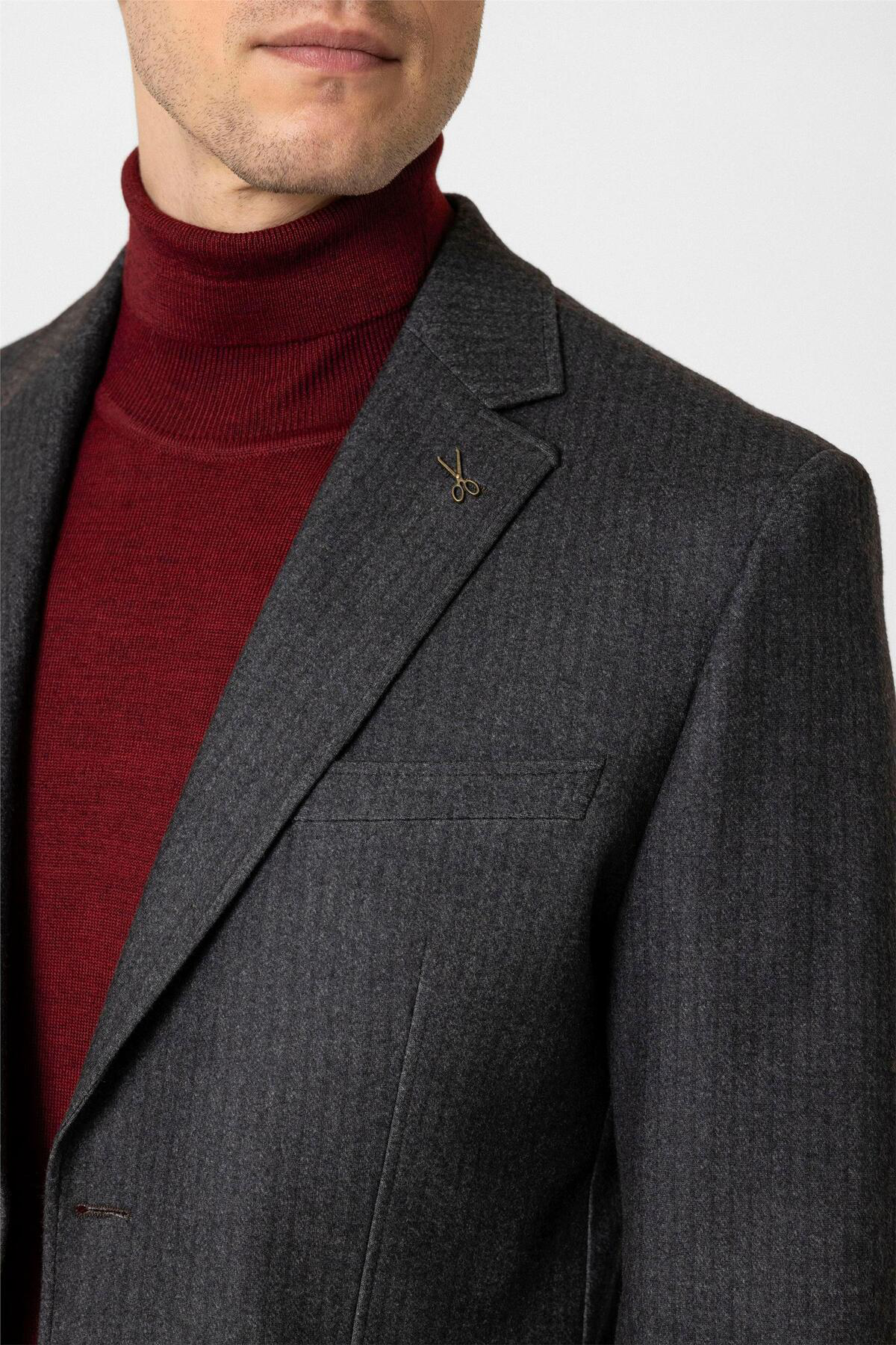 Süvari Koyu Kahve Slim Fit Desenli Mono Yaka 6 Drop Klasik Takım Elbise