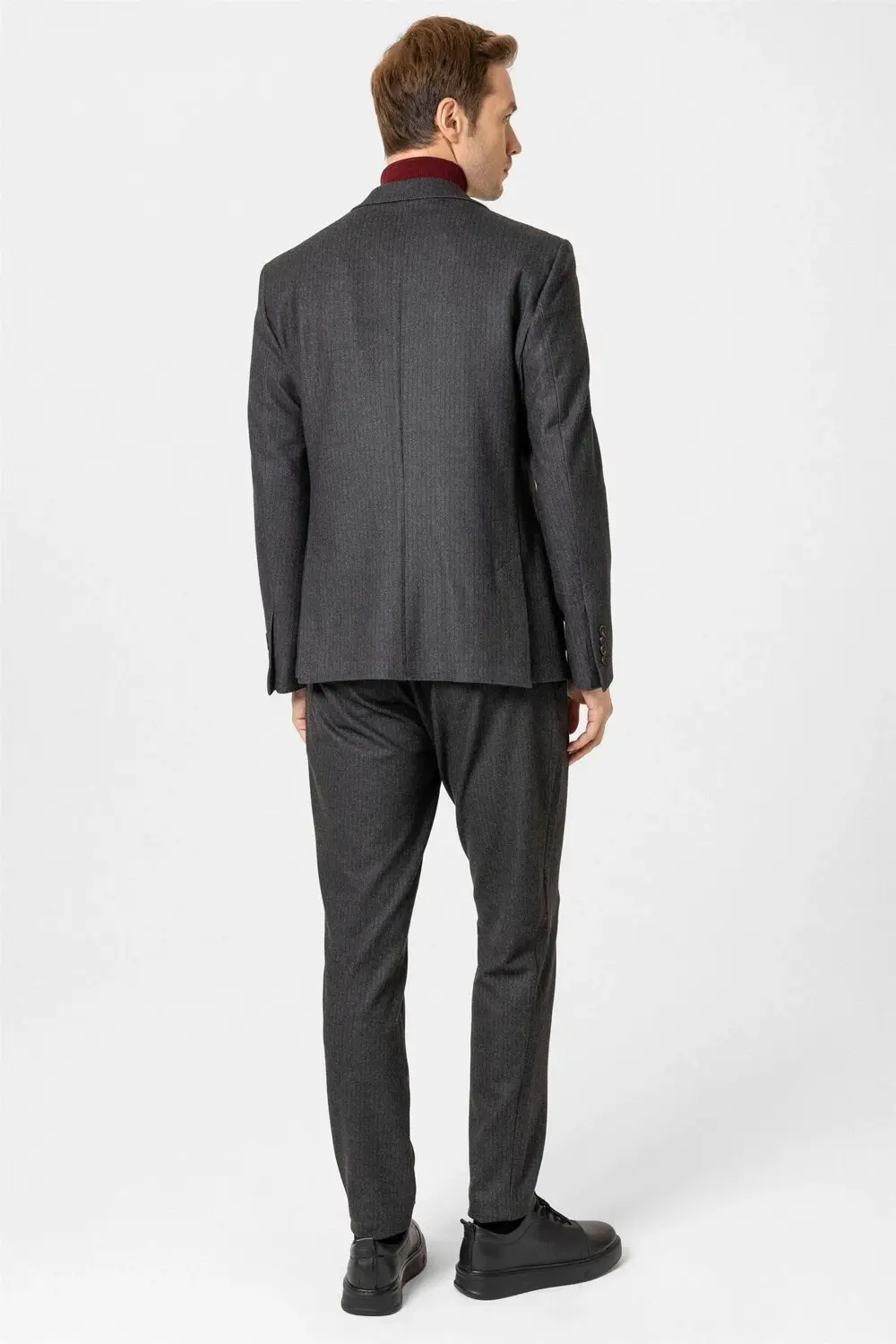 Süvari Koyu Kahve Slim Fit Desenli Mono Yaka 6 Drop Klasik Takım Elbise