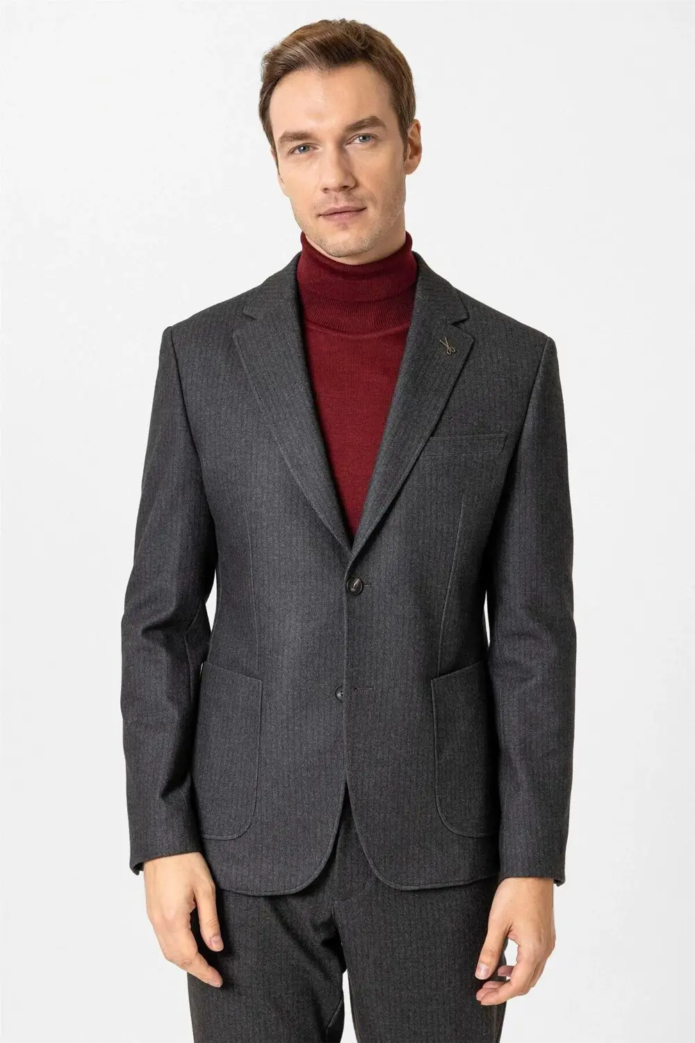 Süvari Koyu Kahve Slim Fit Desenli Mono Yaka 6 Drop Klasik Takım Elbise