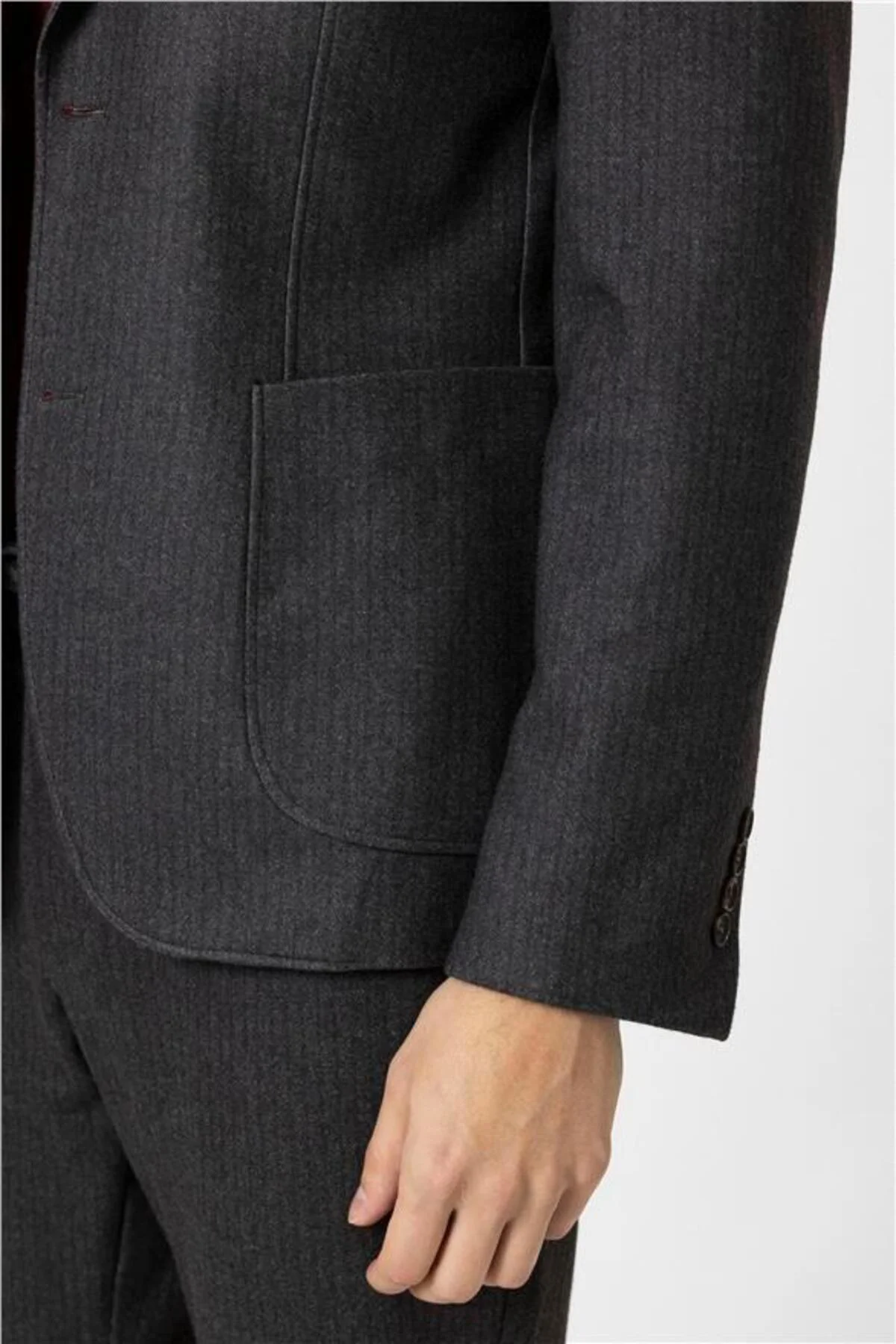 Koyu Kahve Slim Mono Yaka Torba Cep 6 Drop Takım Elbise - Görsel 6