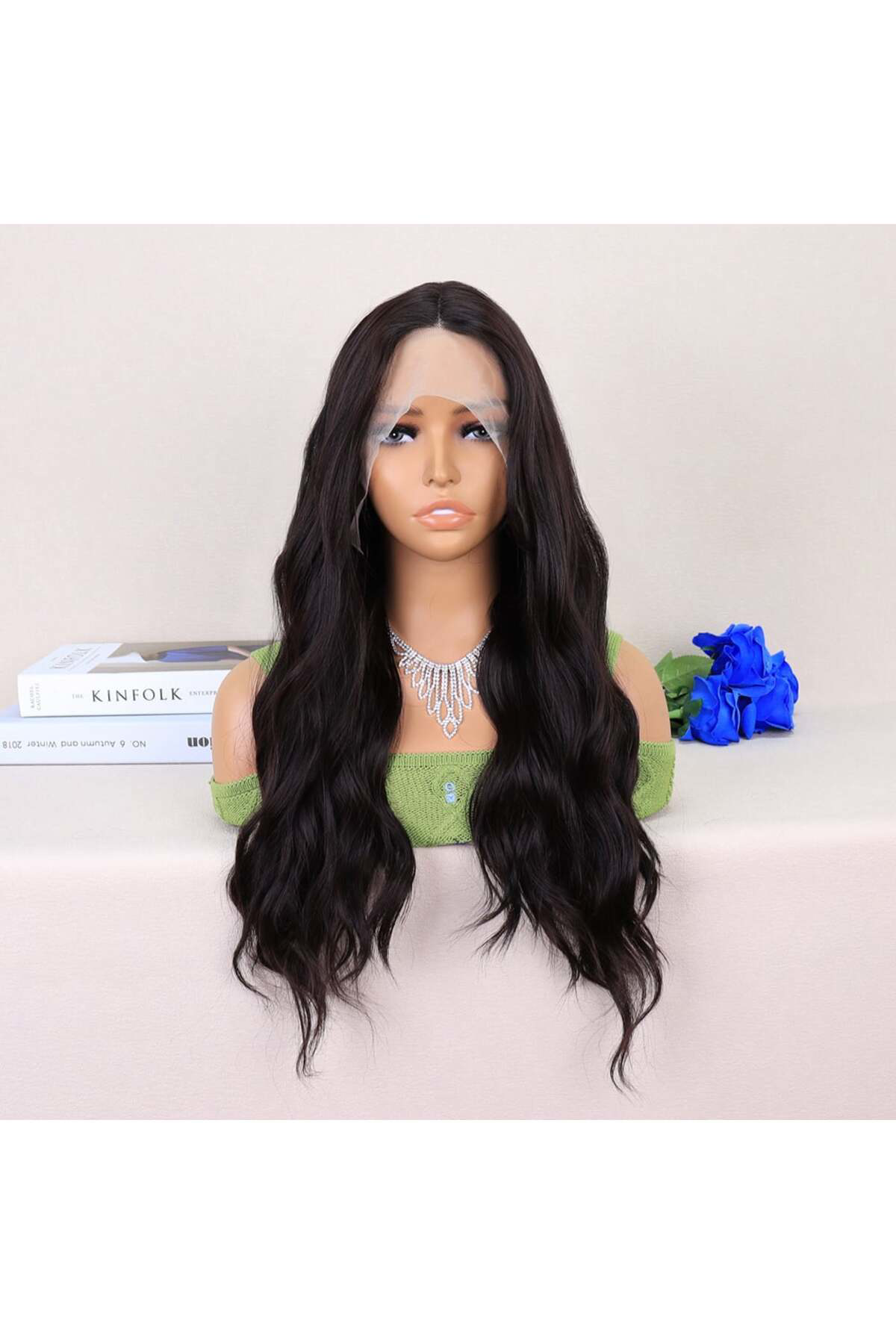 Fantaziatölyesi Koyu Kahverengi Su Dalgalı Yoğun Tül Peruk