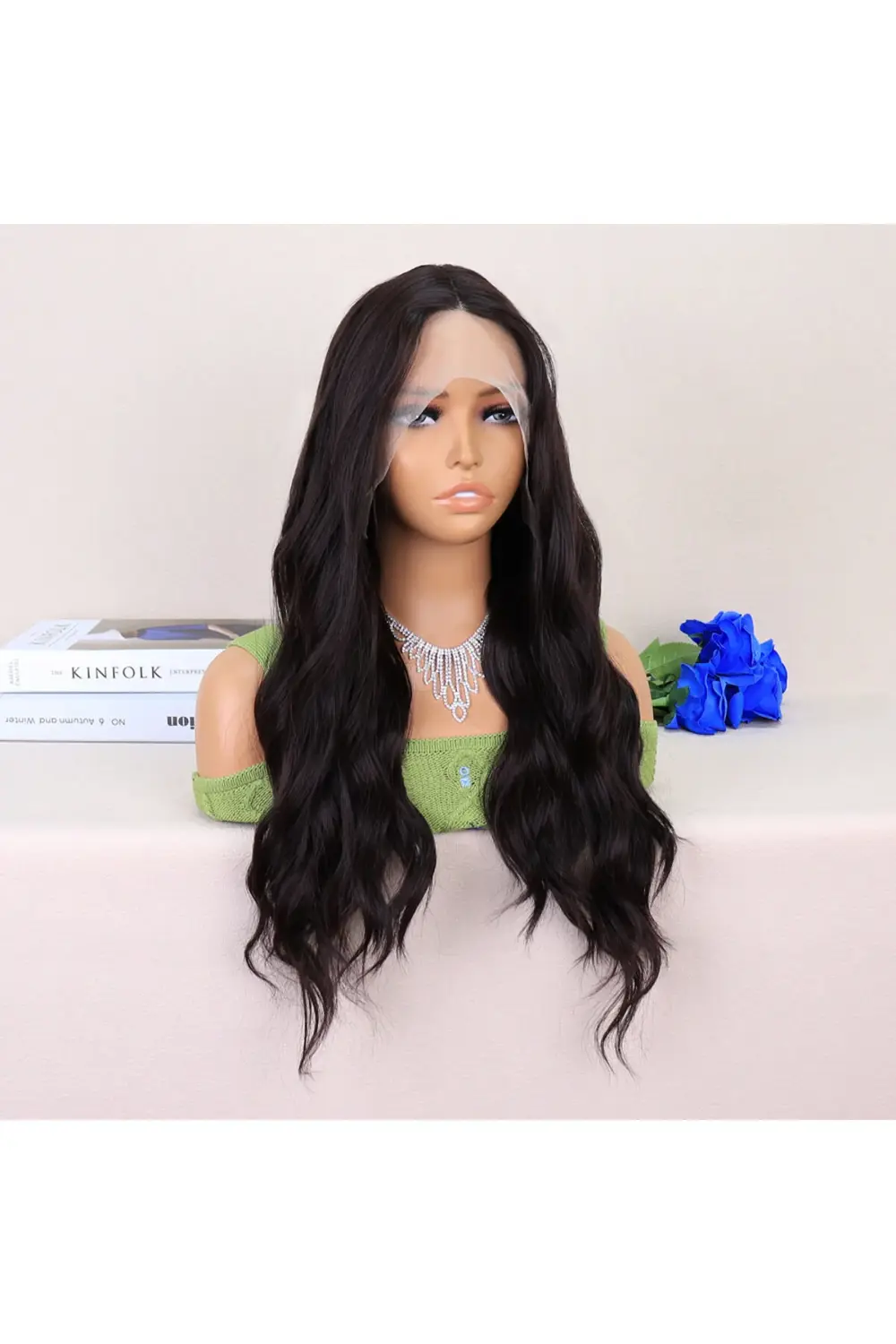 Koyu Kahverengi Su Dalgalı Yoğun Tül Peruk