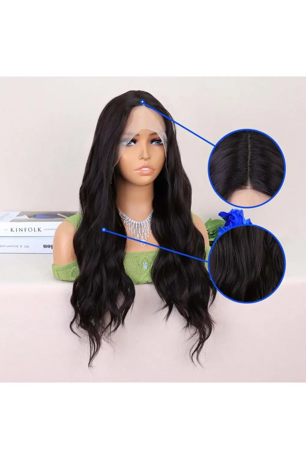 Koyu Kahverengi Su Dalgalı Yoğun Tül Peruk