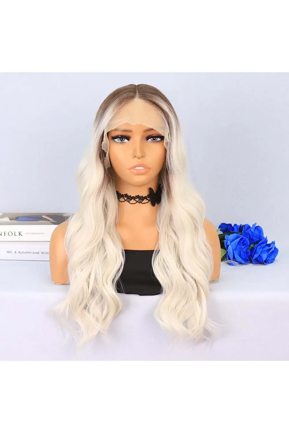 Koyu Kumral / Beyaz Platin Ombreli Su Dalgalı Tül Peruk