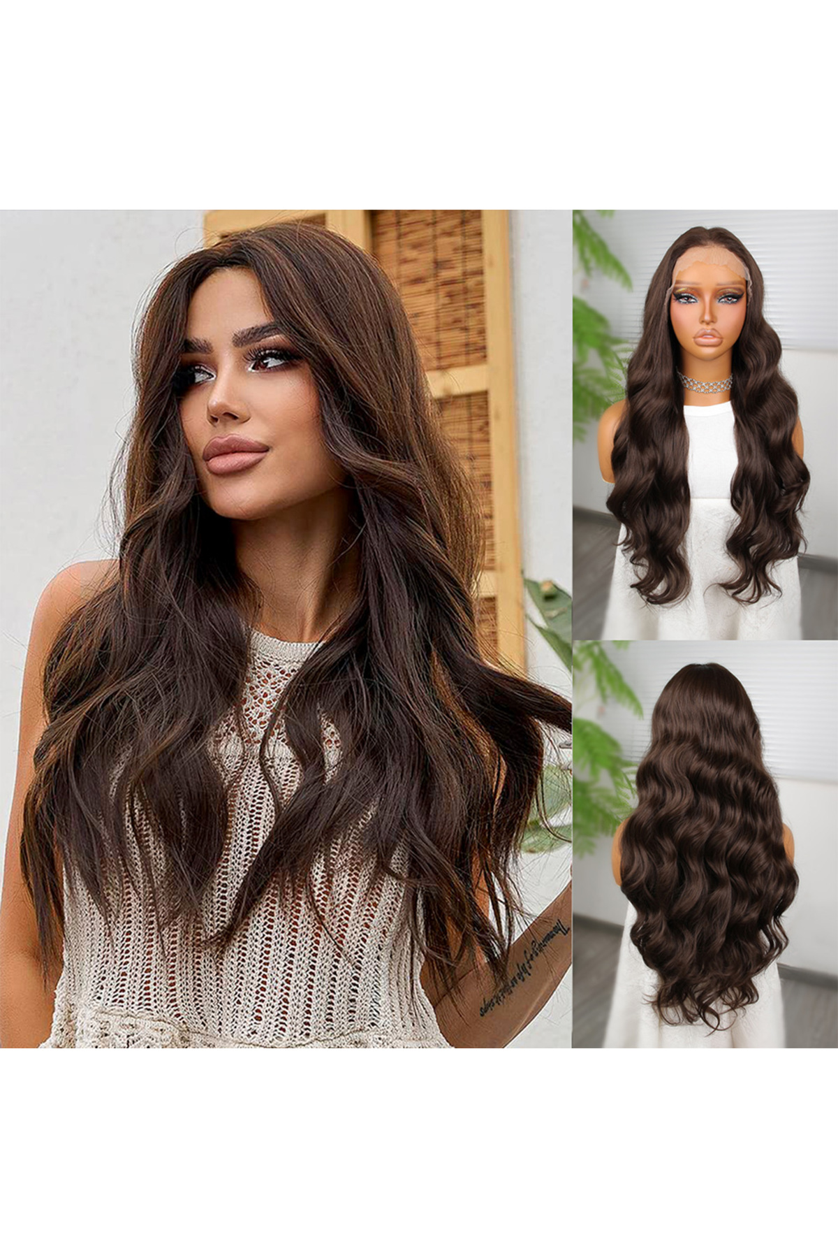 Fantaziatölyesi Koyu Kumral Dalgalı Fiber Sentetik Tül Peruk