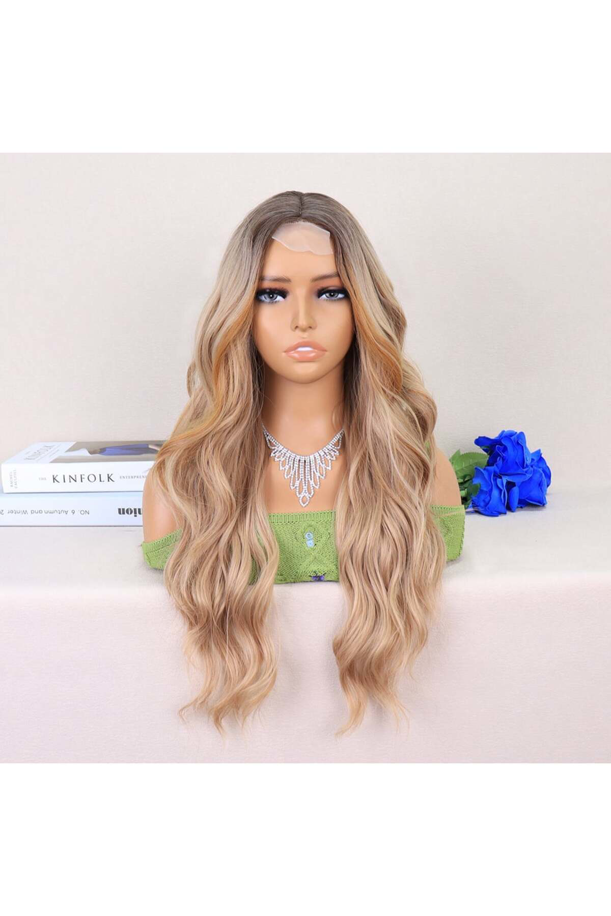 Amc Koyu Kumral Dore Sarı Ombreli Perçemler Bakır İşıltılı Tül Peruk