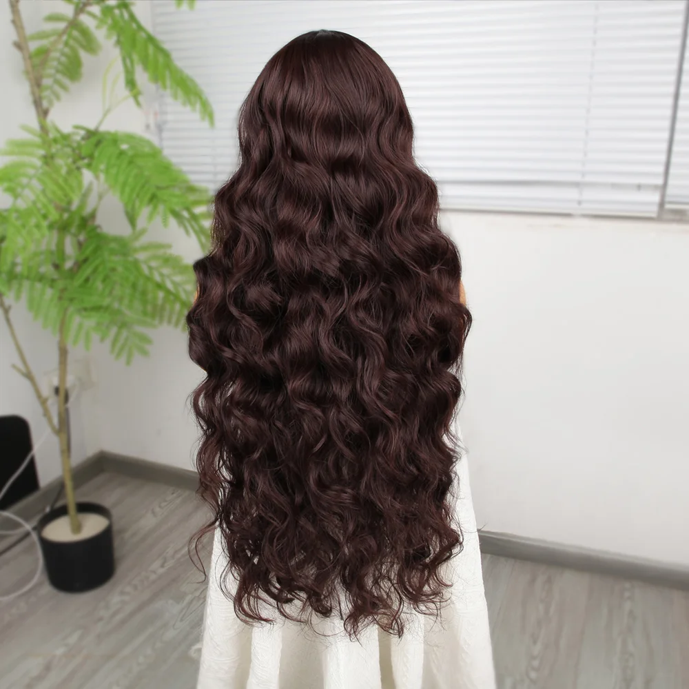 Koyu Kumral Ekstra Uzun Fiber Sen Daalı Tül Peruk