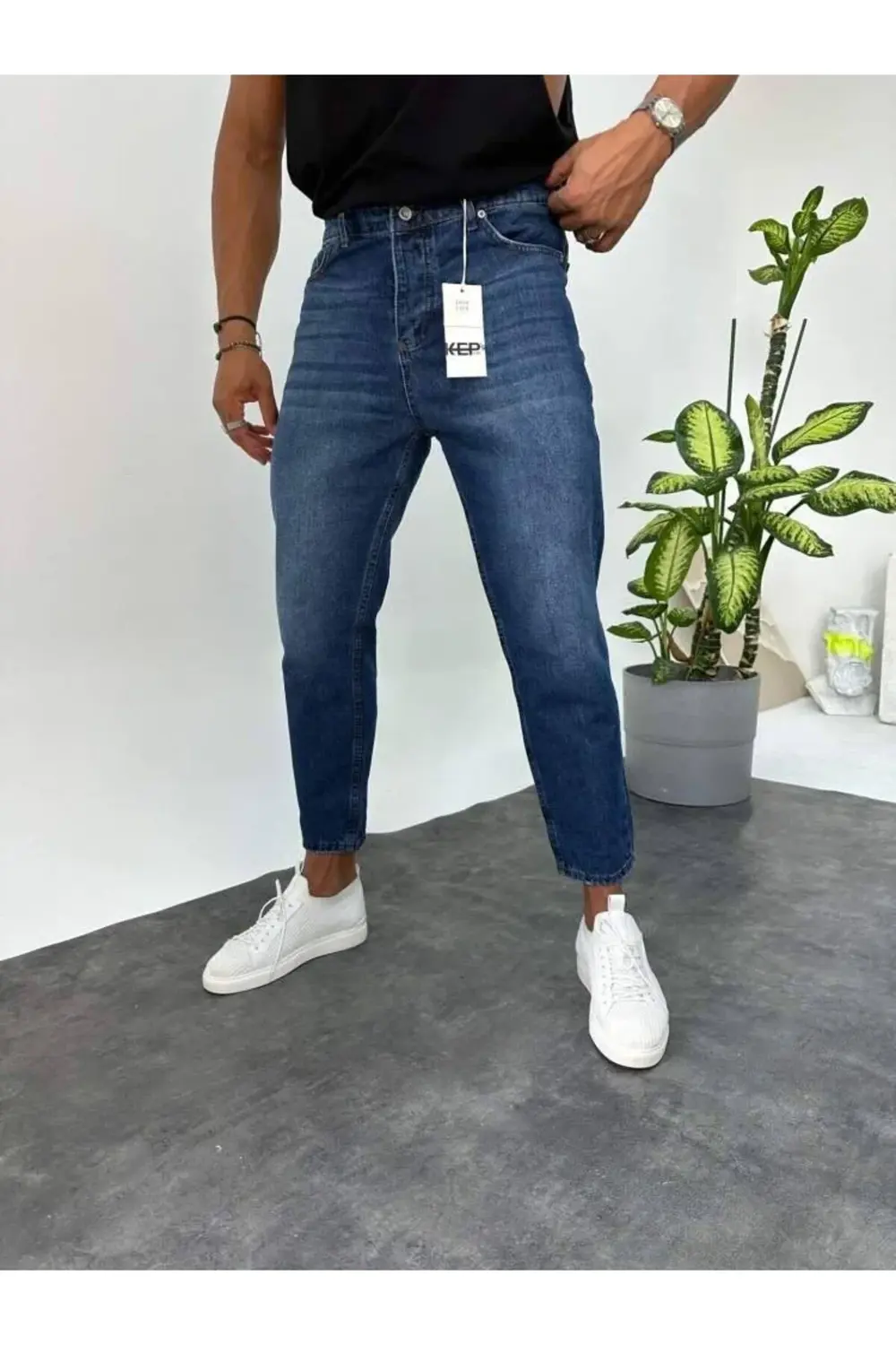 Koyu Mavi Boyfriend Pantolon