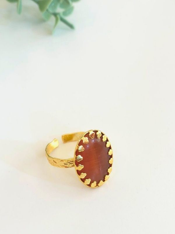 KOYU TURUNCU KEDİ GÖZÜ TAŞI ORJİNAL DOĞALTAŞ ALTIN KAPLAMA AYARLA