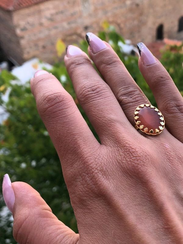 KOYU TURUNCU KEDİ GÖZÜ TAŞI ORJİNAL DOĞALTAŞ ALTIN KAPLAMA AYARLA