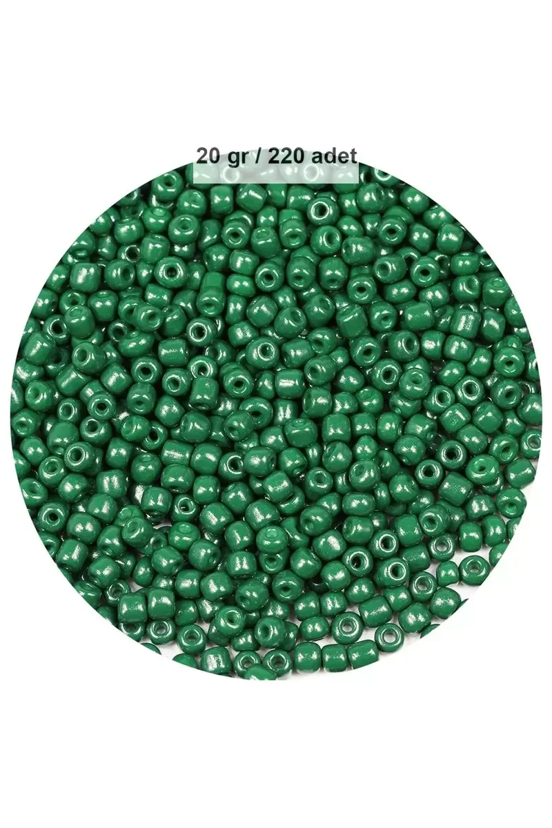 Koyu Yeşil Renk 4 mm Yaklaşık 220 adet/20 gram Cam Boncuk Oya Yaz