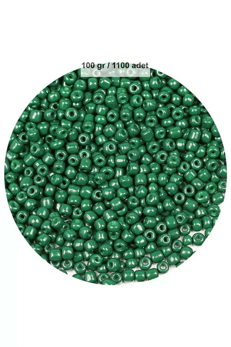 Koyu Yeşil Renk 4 mm Yaklaşık 1100 adet / 100 gram Cam Boncuk Oya
