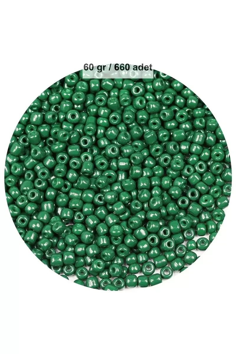 Koyu Yeşil Renk 4 mm Yaklaşık 660 adet / 60 gram Cam Boncuk Oya Y