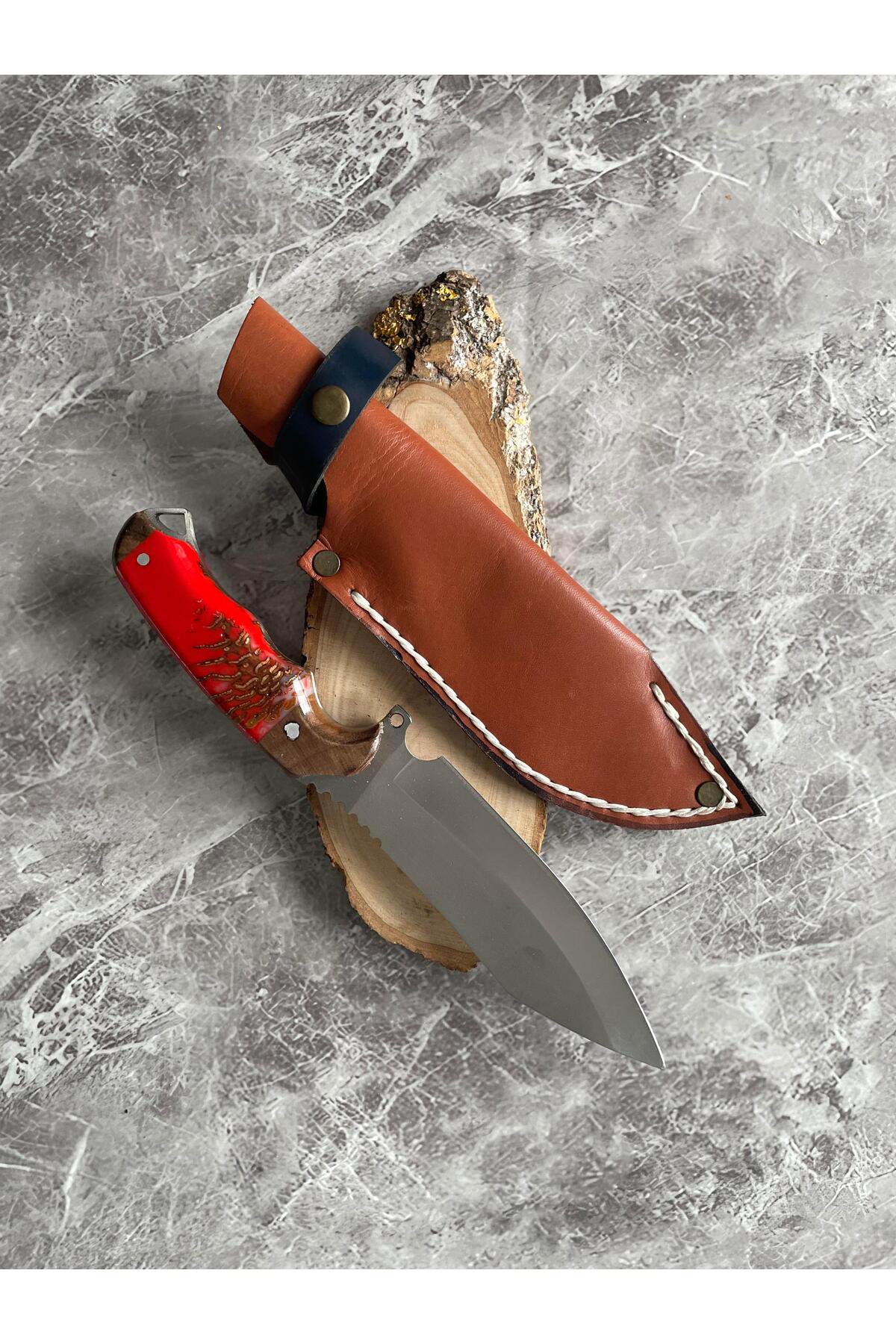 Kozalak Hibrit Kırmızı Epoksi Kabze Kamp Bıçağı – Outdoor, Hediye